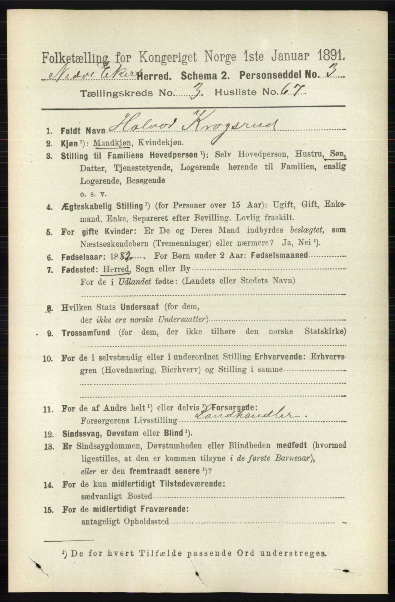 RA, 1891 census for 0625 Nedre Eiker, 1891, p. 1548