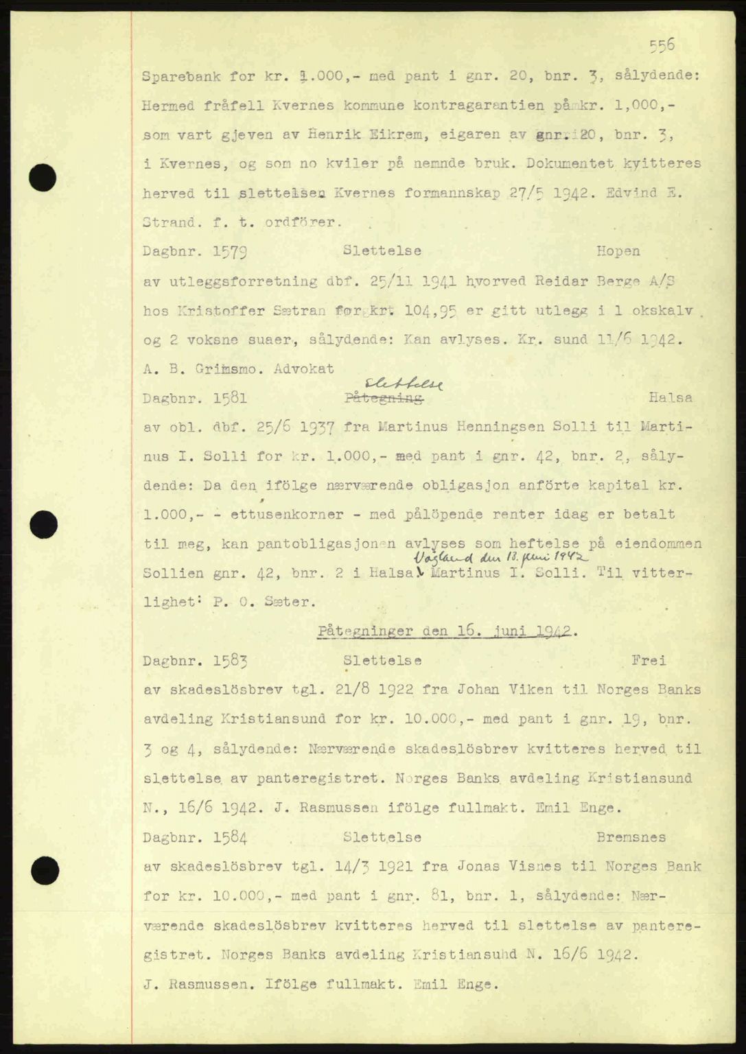 Nordmøre sorenskriveri, AV/SAT-A-4132/1/2/2Ca: Mortgage book no. C81, 1940-1945, Diary no: : 1579/1942