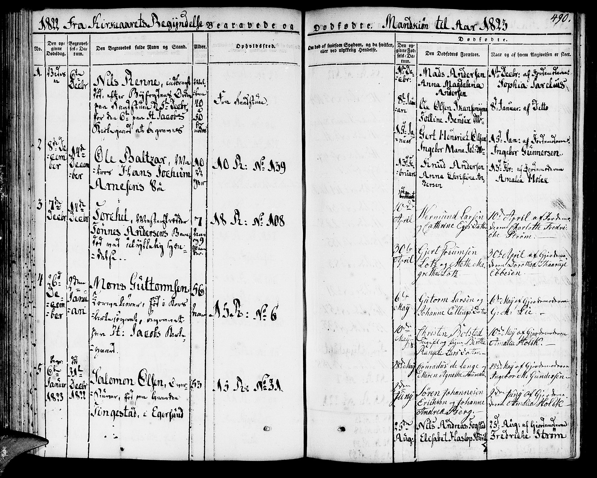 Domkirken sokneprestembete, SAB/A-74801/H/Haa/L0012: Parish register (official) no. A 12, 1821-1840, p. 490