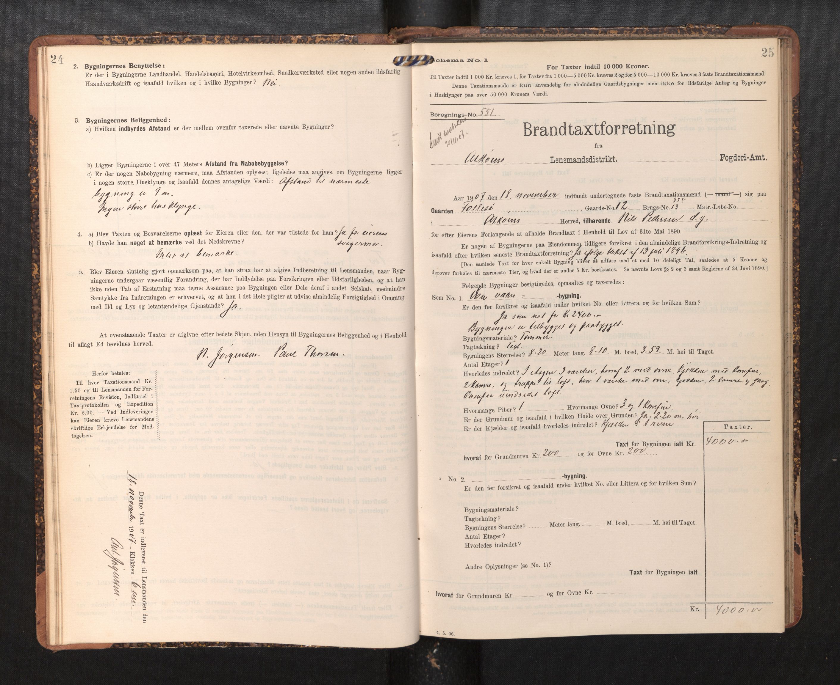 Lensmannen i Askøy, AV/SAB-A-31001/0012/L0005: Branntakstprotokoll, skjematakst, 1907-1915, p. 24-25