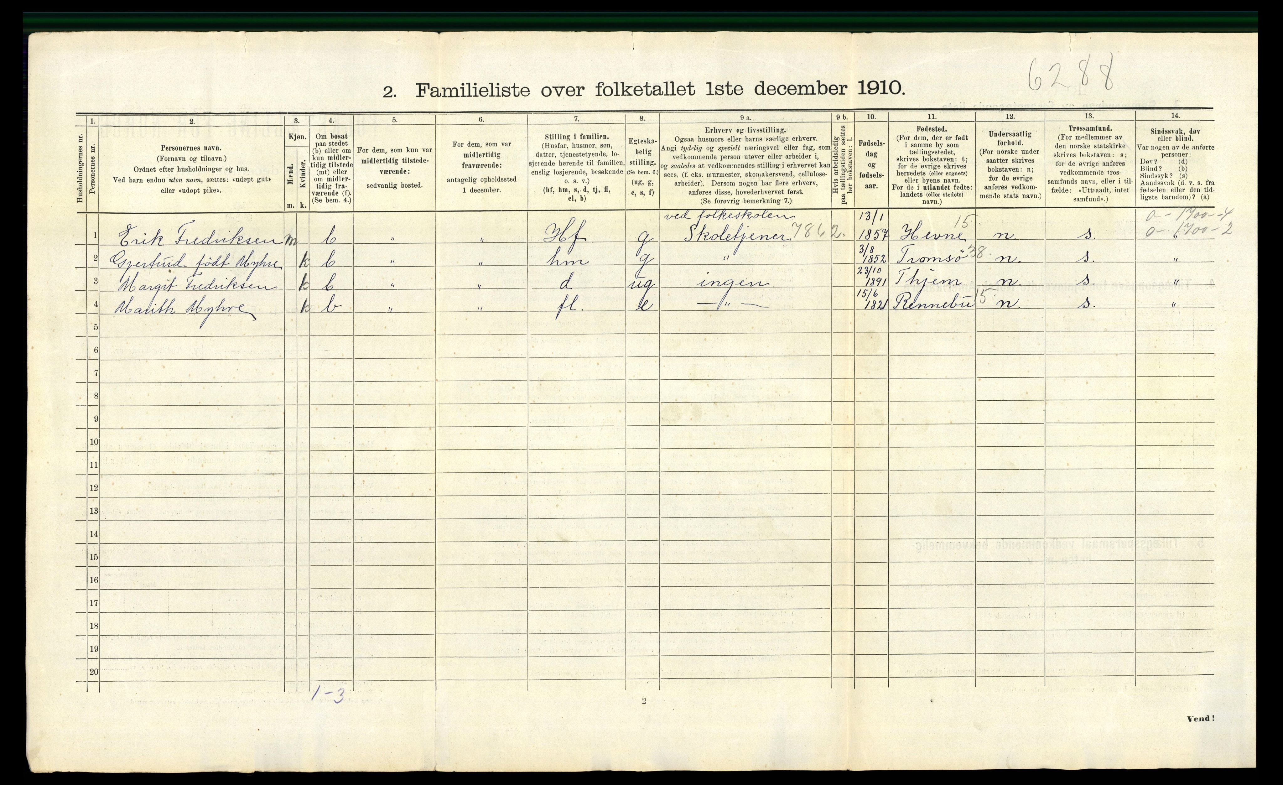 RA, 1910 census for Trondheim, 1910, p. 18716