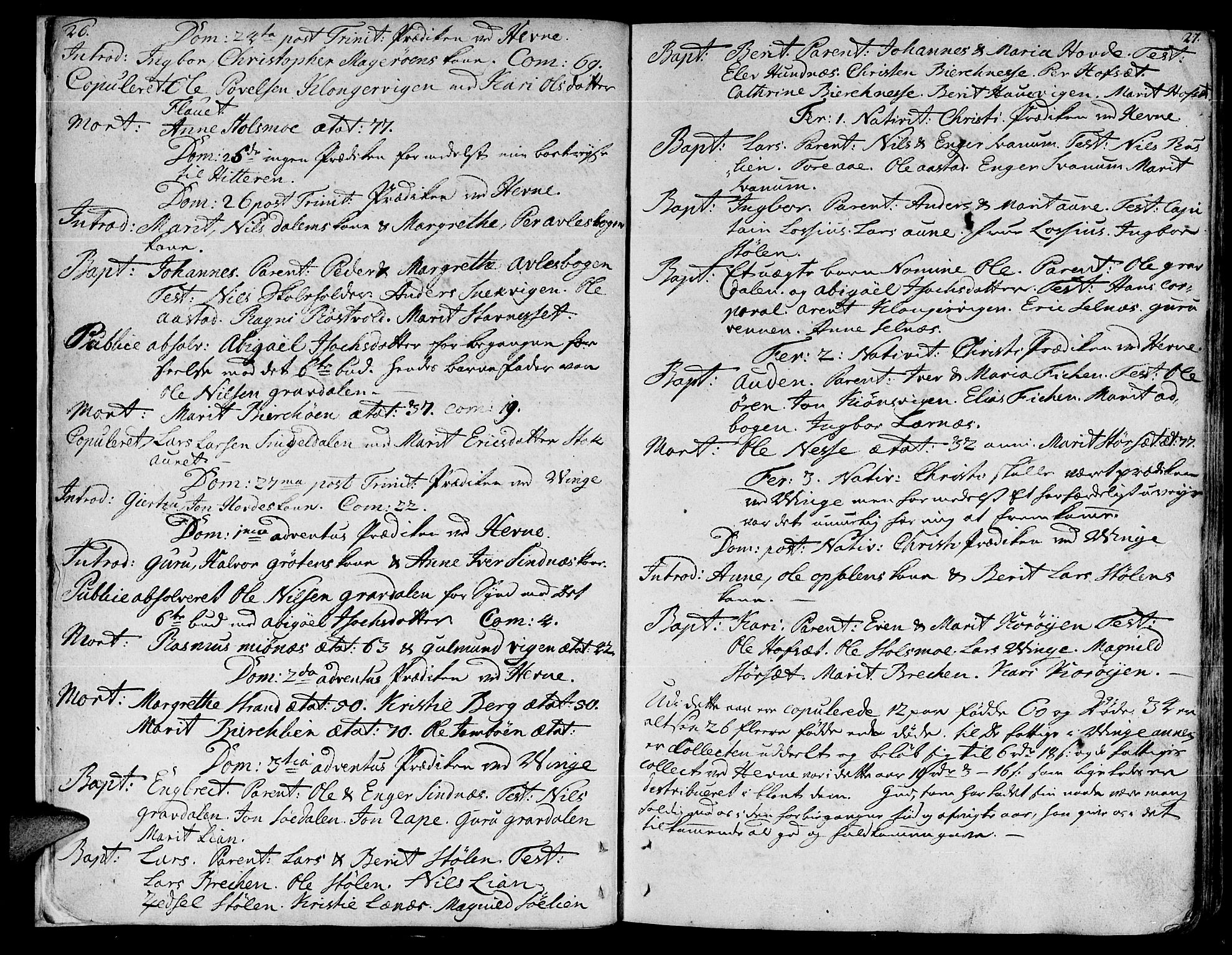 Ministerialprotokoller, klokkerbøker og fødselsregistre - Sør-Trøndelag, SAT/A-1456/630/L0489: Parish register (official) no. 630A02, 1757-1794, p. 26-27