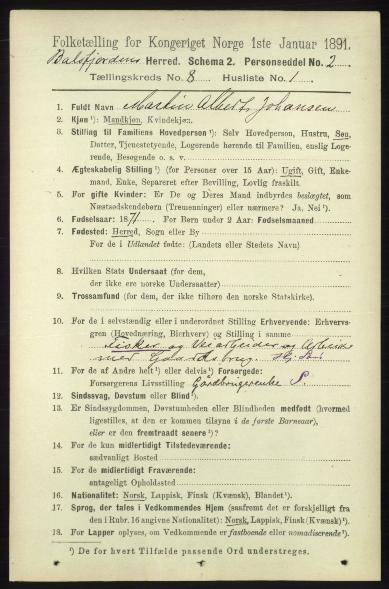 RA, 1891 census for 1933 Balsfjord, 1891, p. 2459