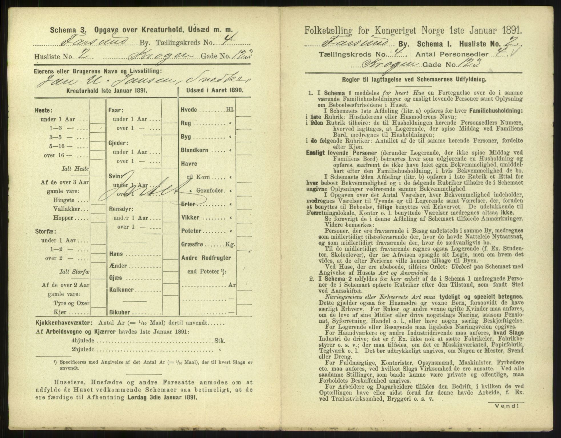 RA, 1891 census for 1003 Farsund, 1891, p. 330