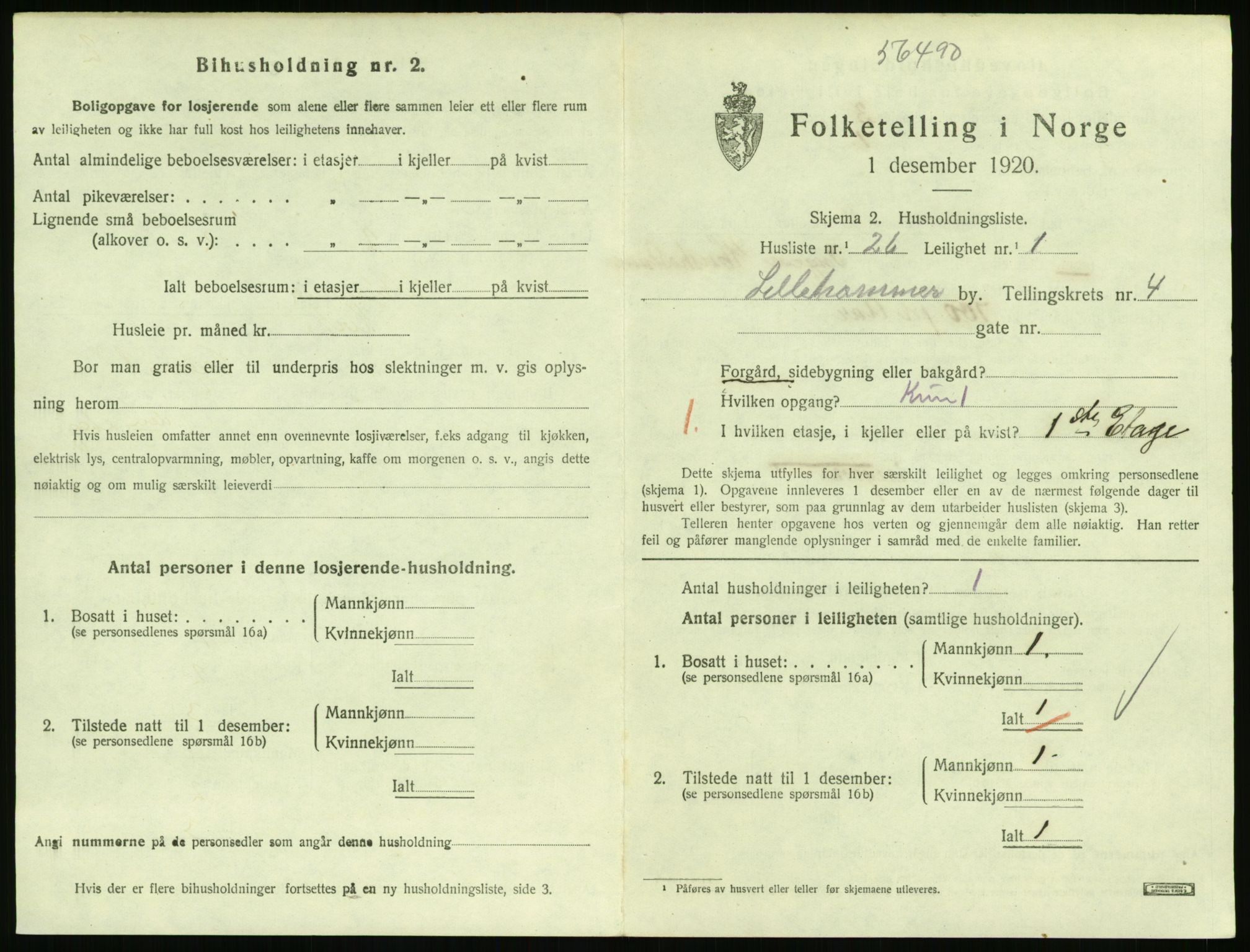 SAH, 1920 census for Lillehammer, 1920, p. 2030