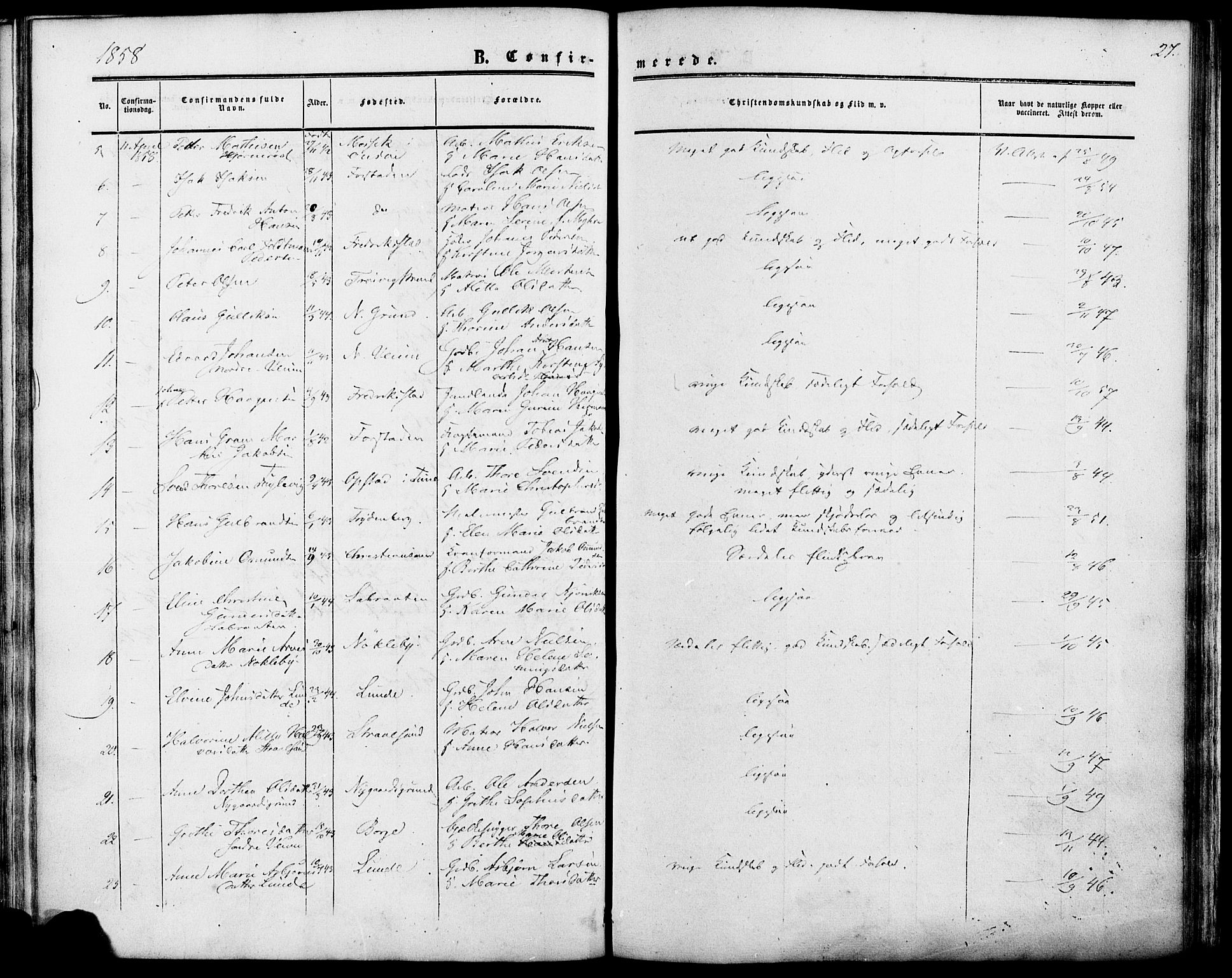 Glemmen prestekontor Kirkebøker, AV/SAO-A-10908/F/Fa/L0006: Parish register (official) no. 6, 1849-1865, p. 27