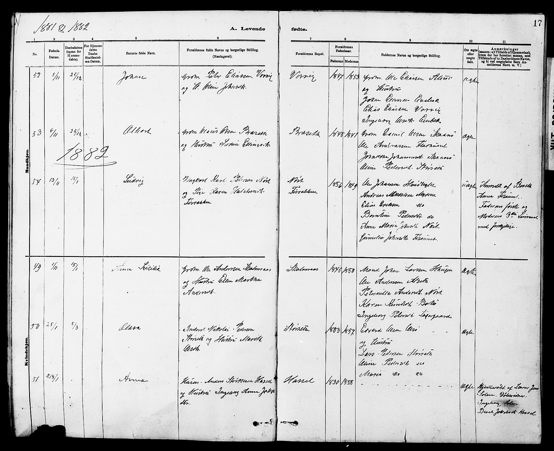 Ministerialprotokoller, klokkerbøker og fødselsregistre - Sør-Trøndelag, SAT/A-1456/647/L0636: Parish register (copy) no. 647C01, 1881-1884, p. 17