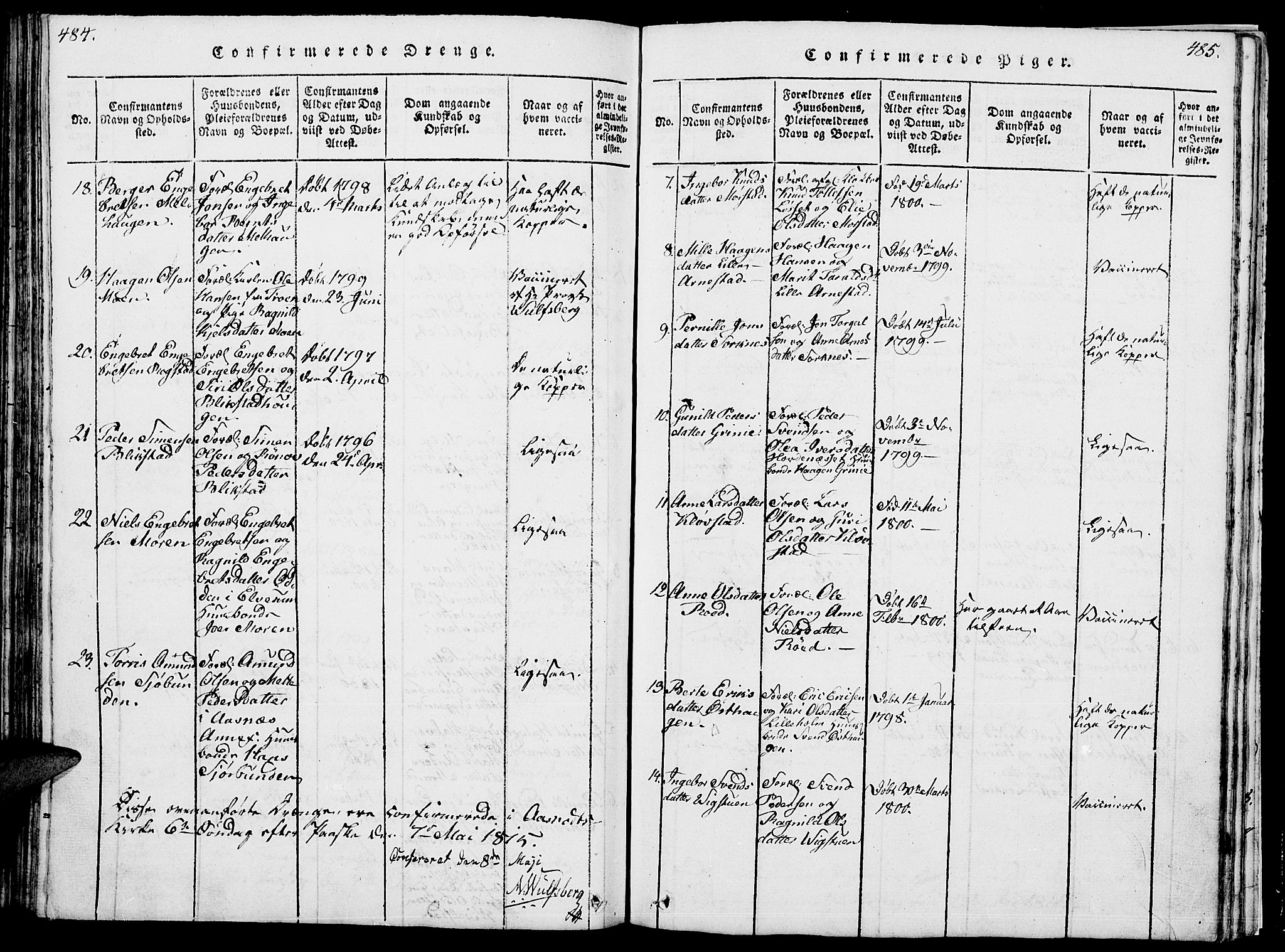 Åmot prestekontor, Hedmark, SAH/PREST-056/H/Ha/Hab/L0001: Parish register (copy) no. 1, 1815-1847, p. 484-485