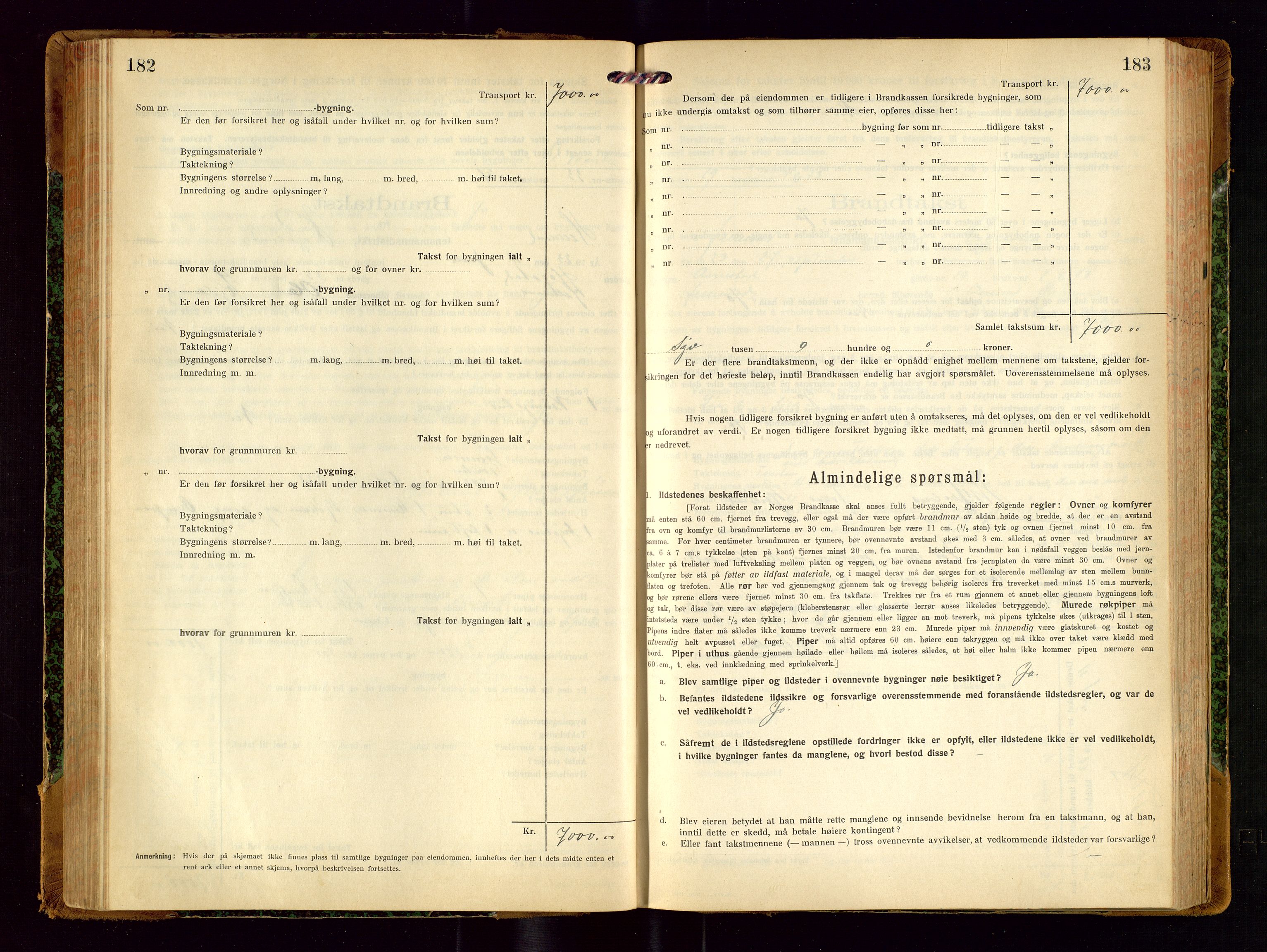 Helleland lensmannskontor, AV/SAST-A-100209/Gob/L0002: "Brandtakstprotokoll", 1921-1930, p. 182-183