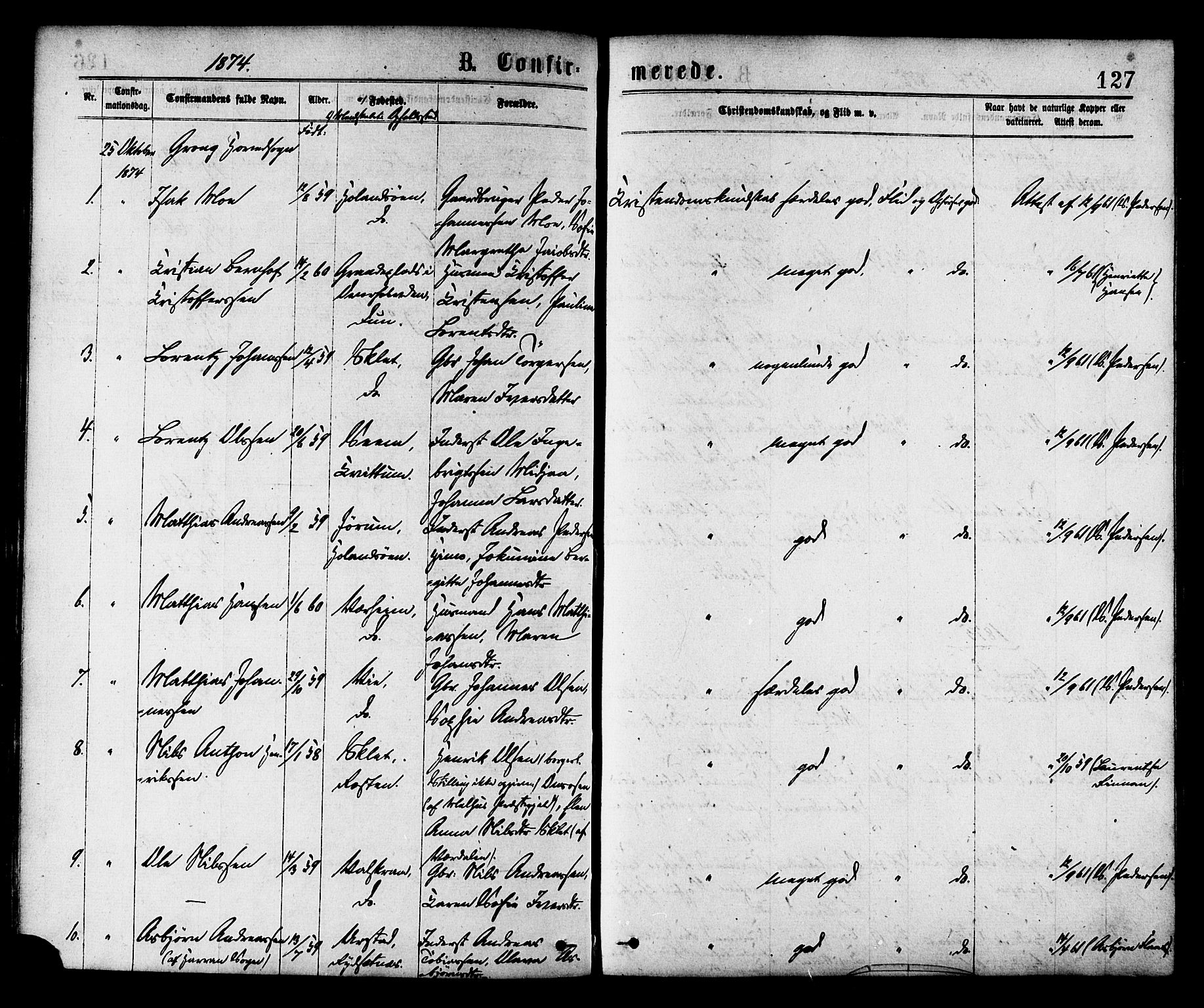 Ministerialprotokoller, klokkerbøker og fødselsregistre - Nord-Trøndelag, AV/SAT-A-1458/758/L0516: Parish register (official) no. 758A03 /1, 1869-1879, p. 127