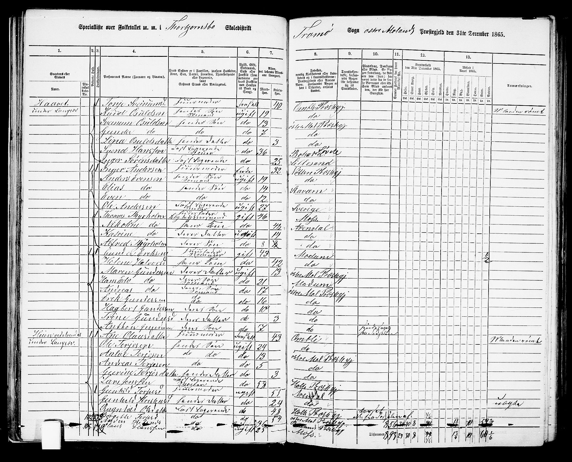 RA, 1865 census for Austre Moland, 1865, p. 48