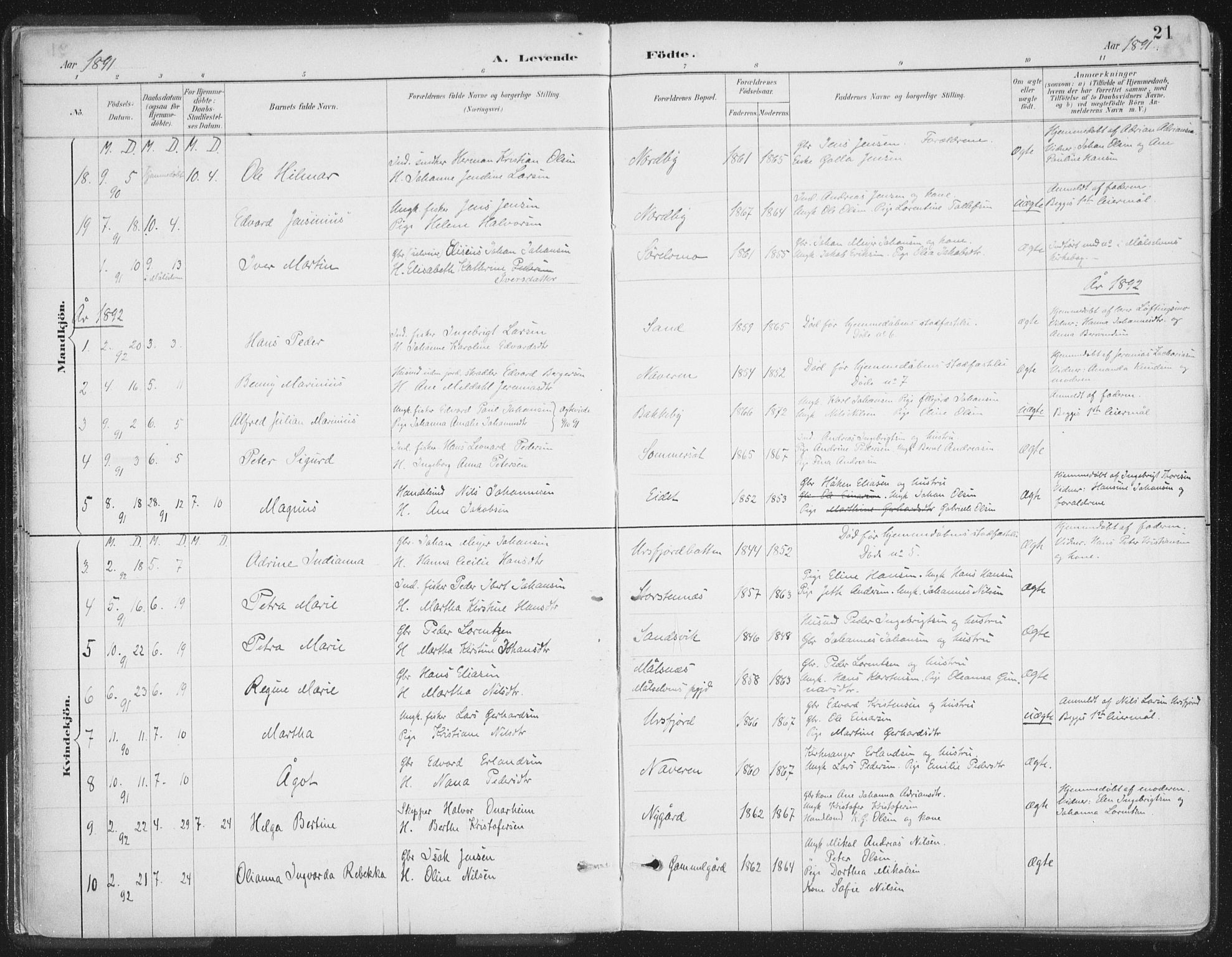 Balsfjord sokneprestembete, AV/SATØ-S-1303/G/Ga/L0007kirke: Parish register (official) no. 7, 1887-1909, p. 21