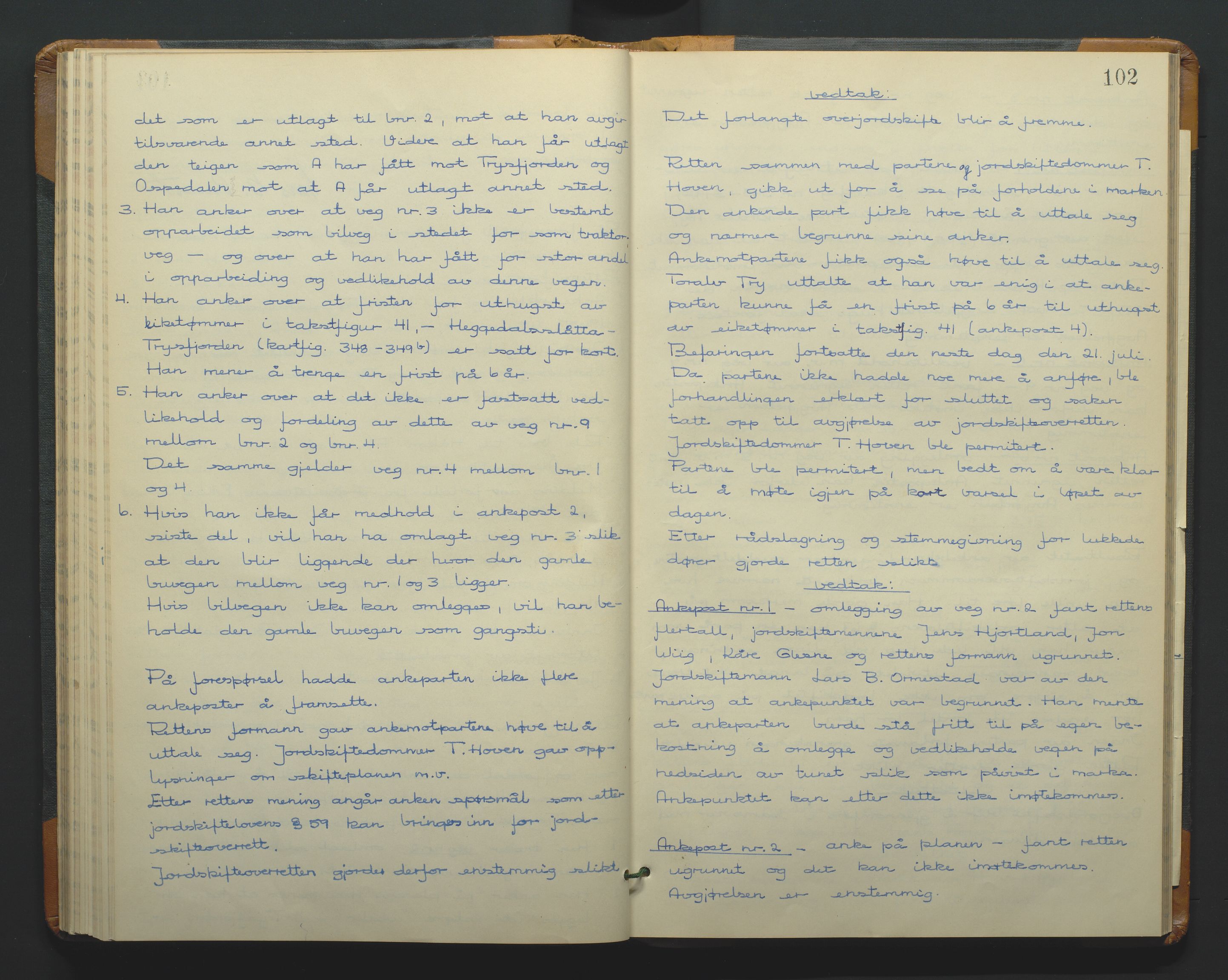 Jordskifteoverdommeren i Agder og Rogaland, AV/SAK-1541-0001/F/Fa/Faa/L0006: Overutskiftningsprotokoll Torridal sorenskriveri nr 6, 1927-1966, p. 102