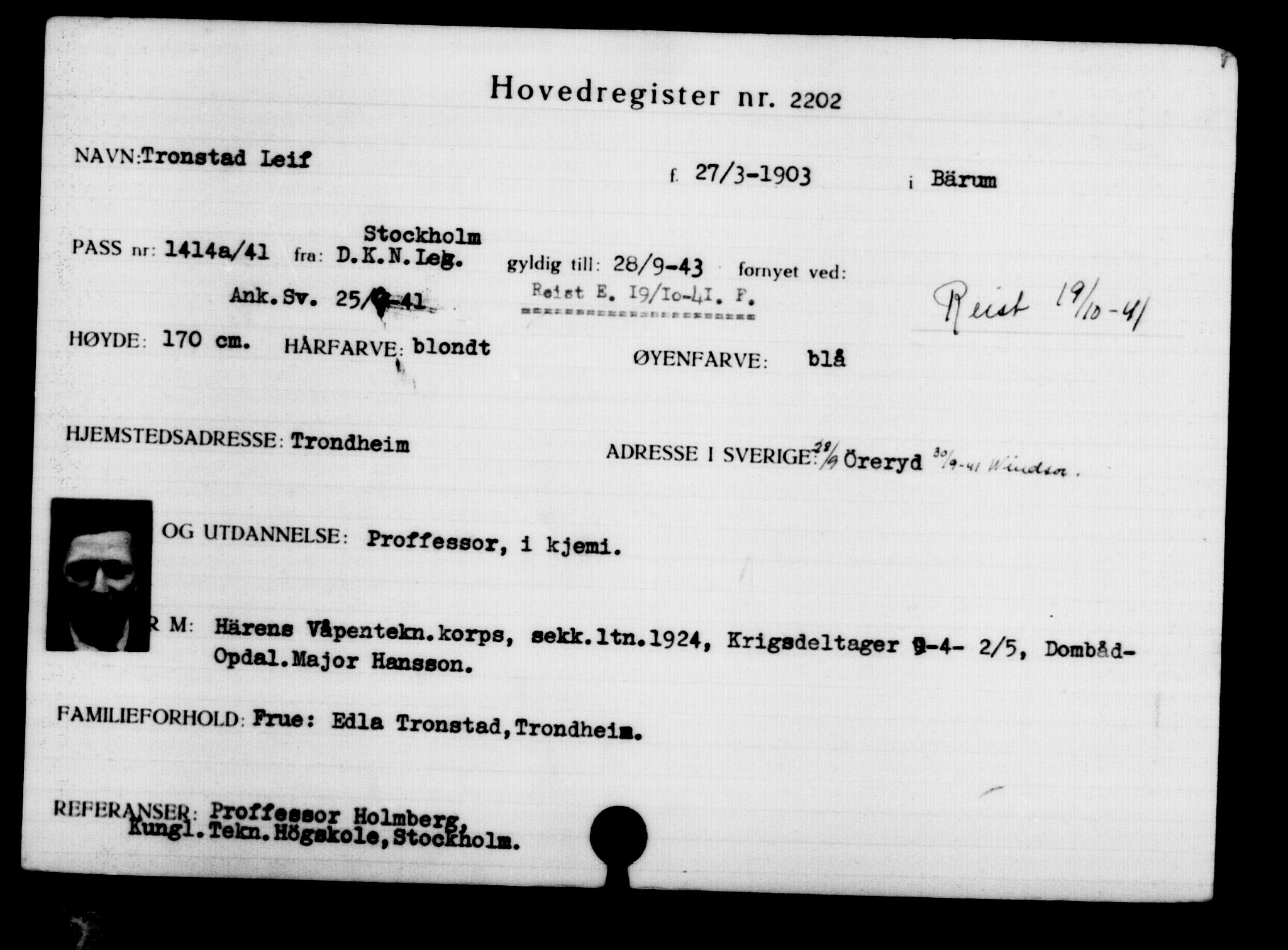 Utenriksstasjonene, Legasjonen i Stockholm, Flyktningkontoret, AV/RA-S-6753/V/Va/L0003: Kjesäterkartoteket, flyktninger med registreringsnr. 2001-3495, 1940-1945, p. 280