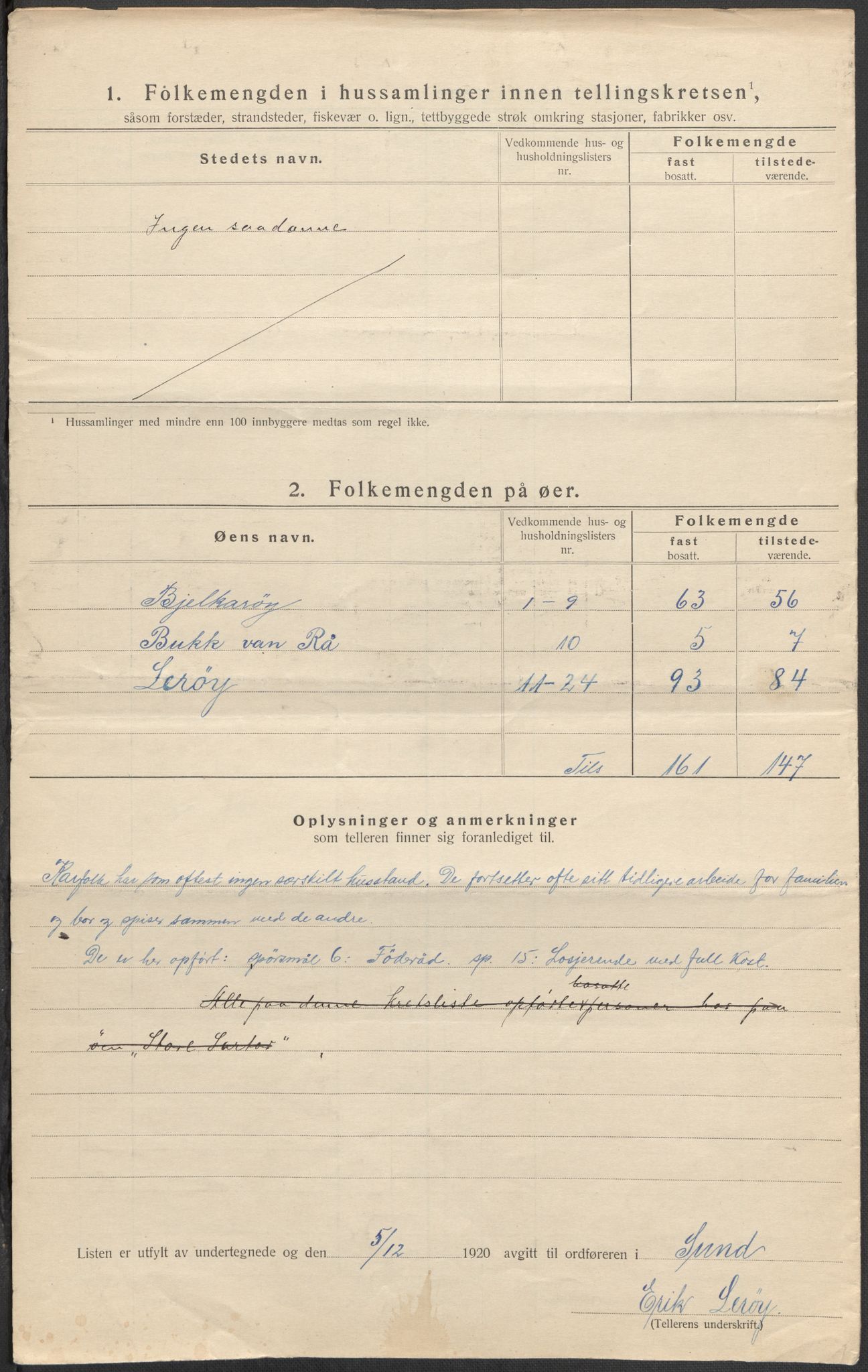 SAB, 1920 census for Sund, 1920, p. 10