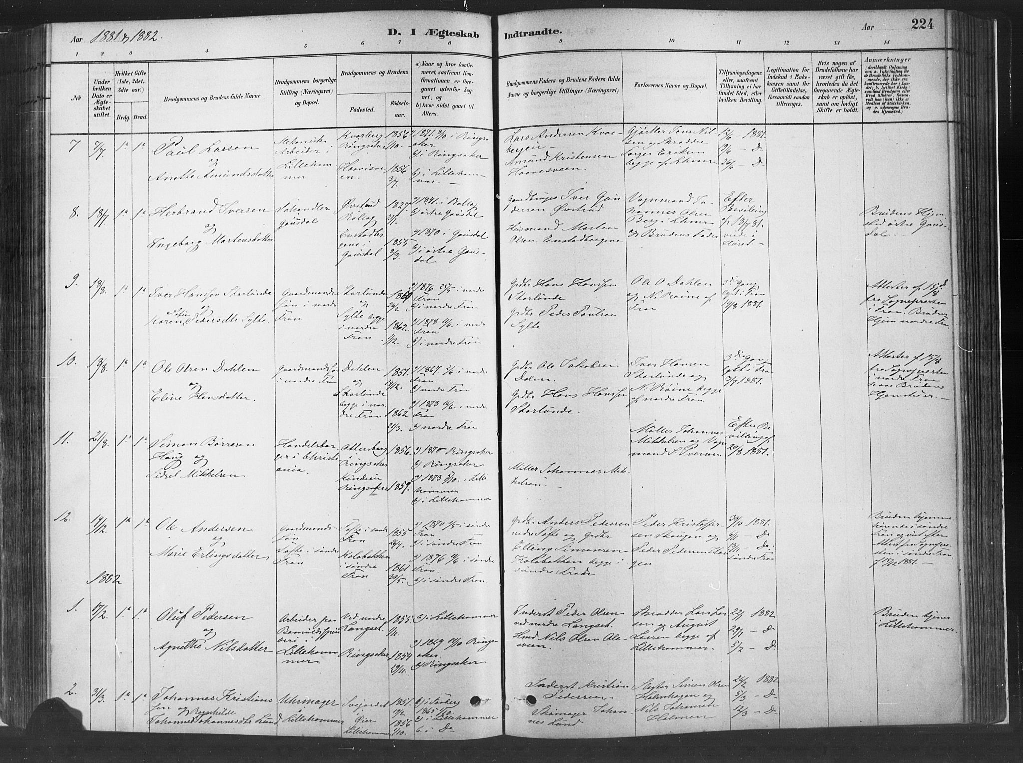 Fåberg prestekontor, SAH/PREST-086/H/Ha/Haa/L0010: Parish register (official) no. 10, 1879-1900, p. 224