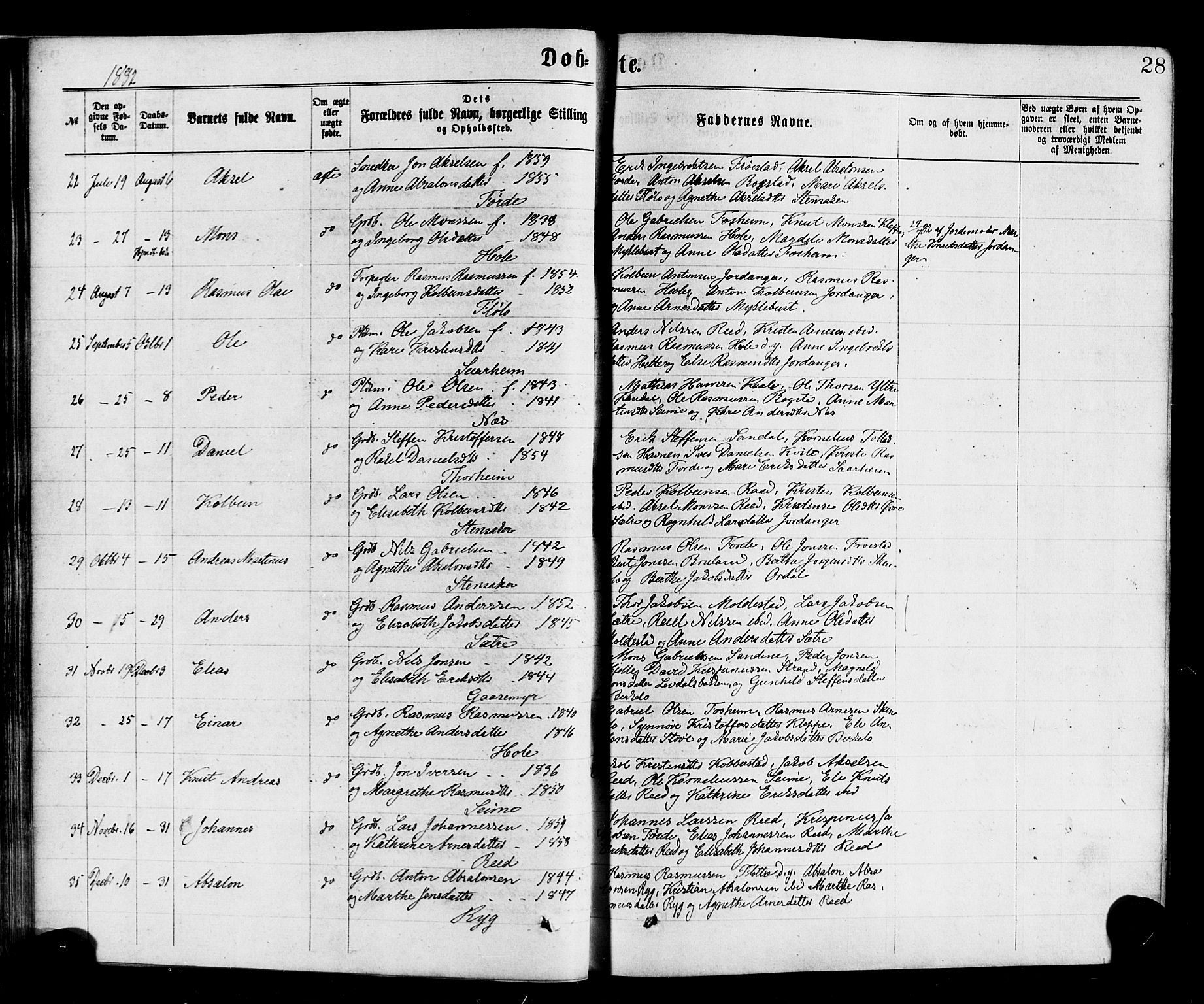 Gloppen sokneprestembete, AV/SAB-A-80101/H/Haa/Haac/L0001: Parish register (official) no. C 1, 1871-1886, p. 28