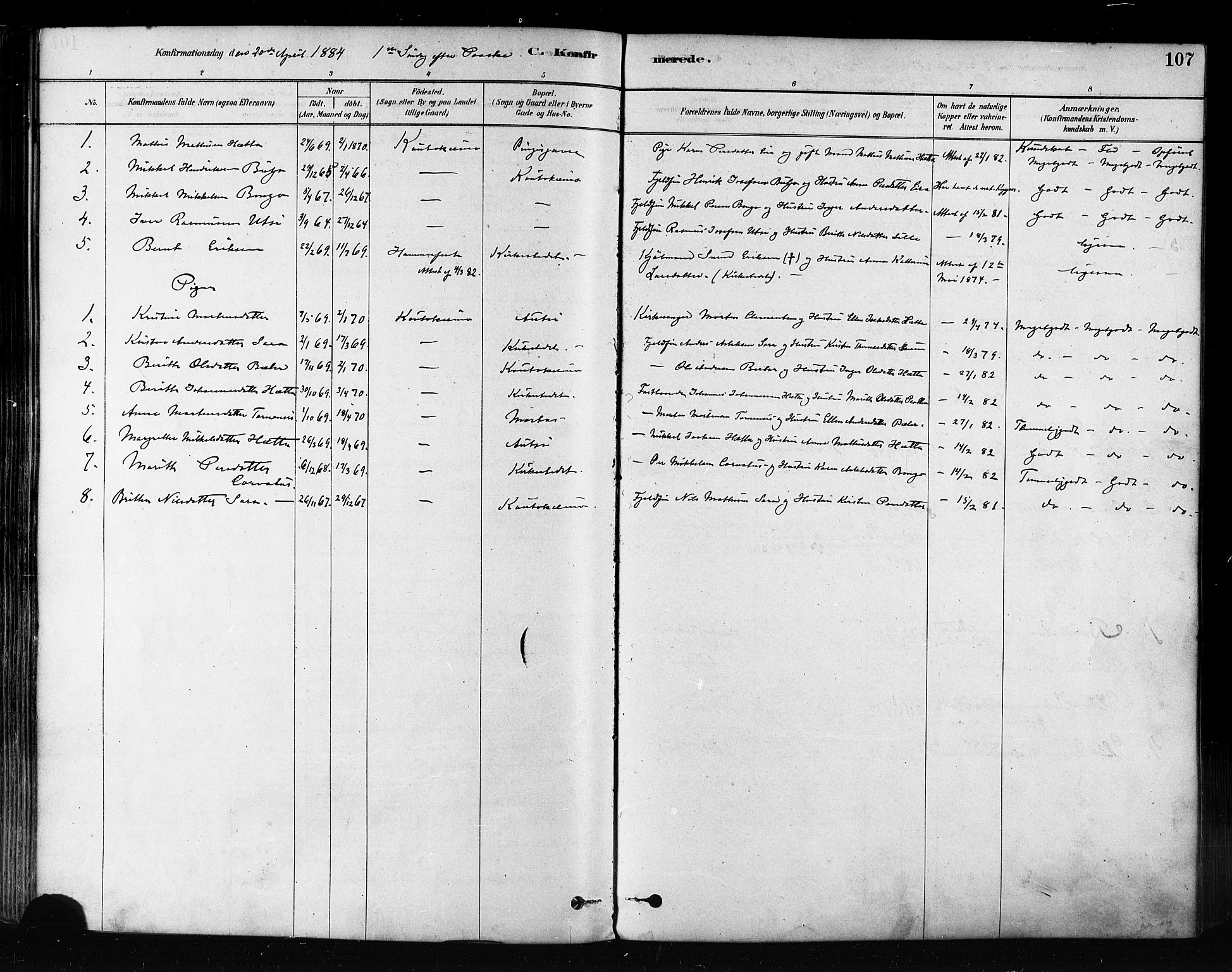 Kautokeino sokneprestembete, AV/SATØ-S-1340/H/Ha/L0004.kirke: Parish register (official) no. 4, 1877-1896, p. 107