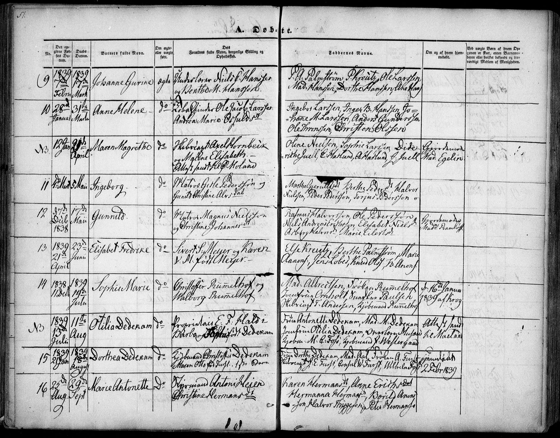 Arendal sokneprestkontor, Trefoldighet, SAK/1111-0040/F/Fa/L0005: Parish register (official) no. A 5, 1838-1854, p. 51
