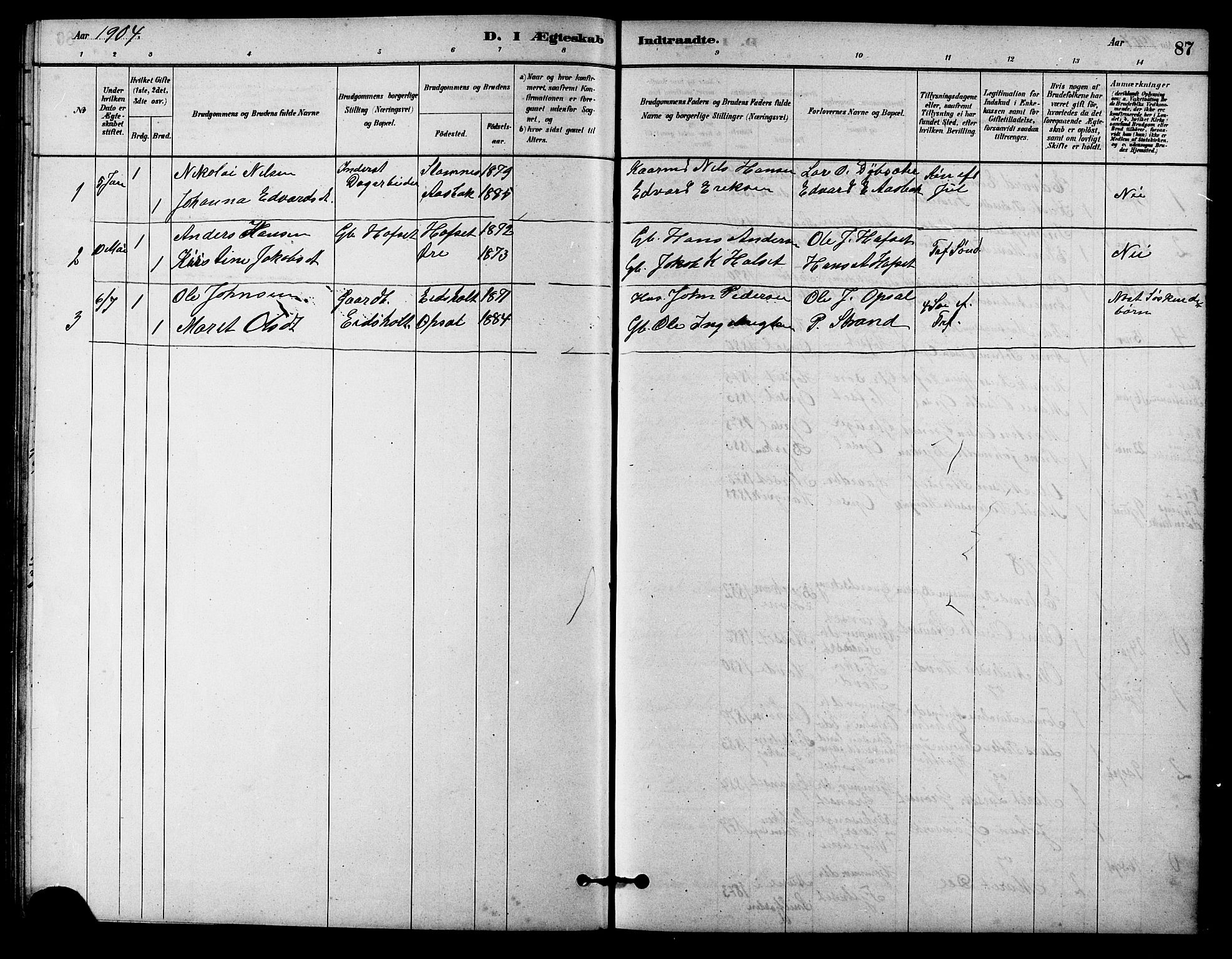 Ministerialprotokoller, klokkerbøker og fødselsregistre - Sør-Trøndelag, SAT/A-1456/631/L0514: Parish register (copy) no. 631C02, 1879-1912, p. 87