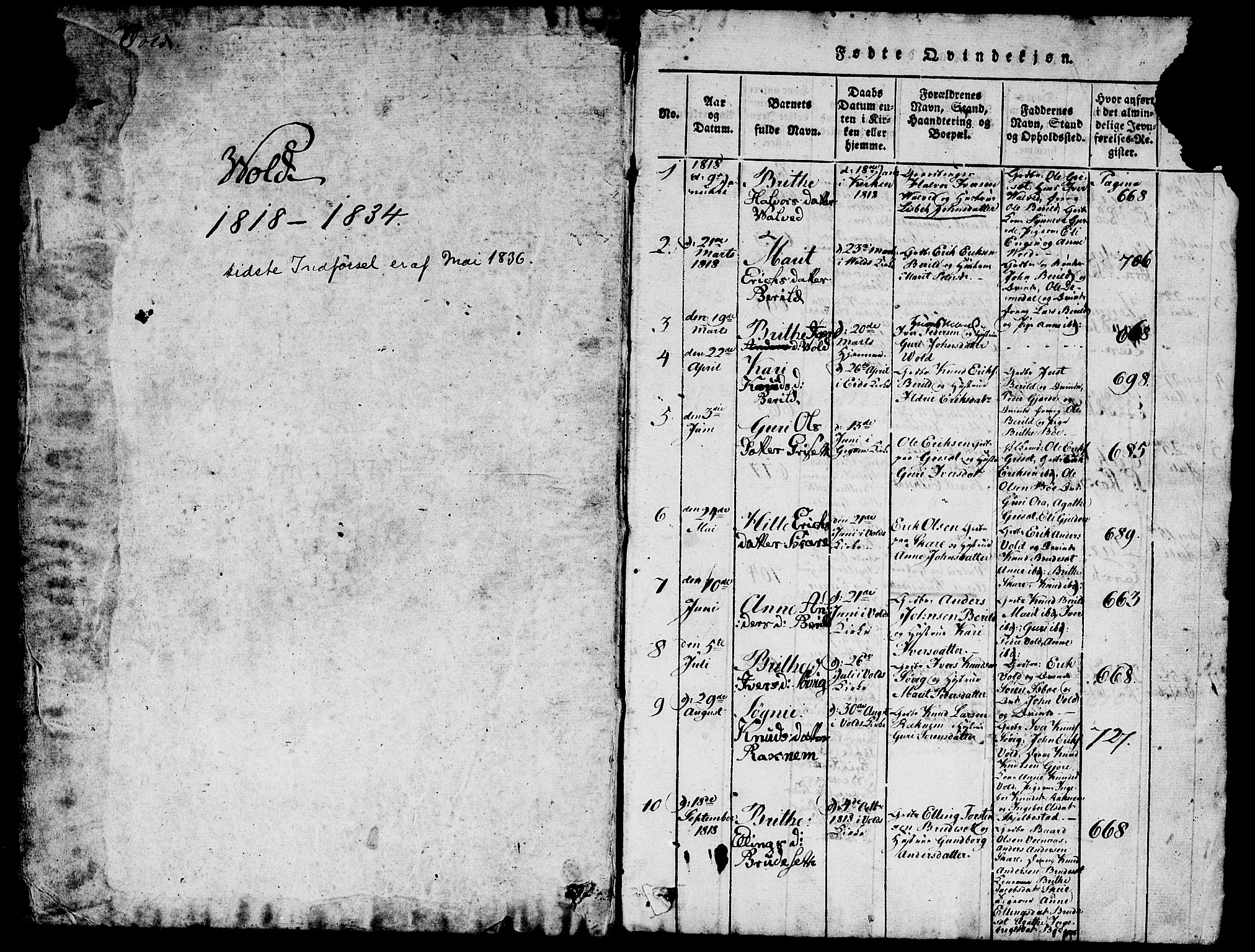 Ministerialprotokoller, klokkerbøker og fødselsregistre - Møre og Romsdal, SAT/A-1454/543/L0563: Parish register (copy) no. 543C01, 1818-1836, p. 0-1