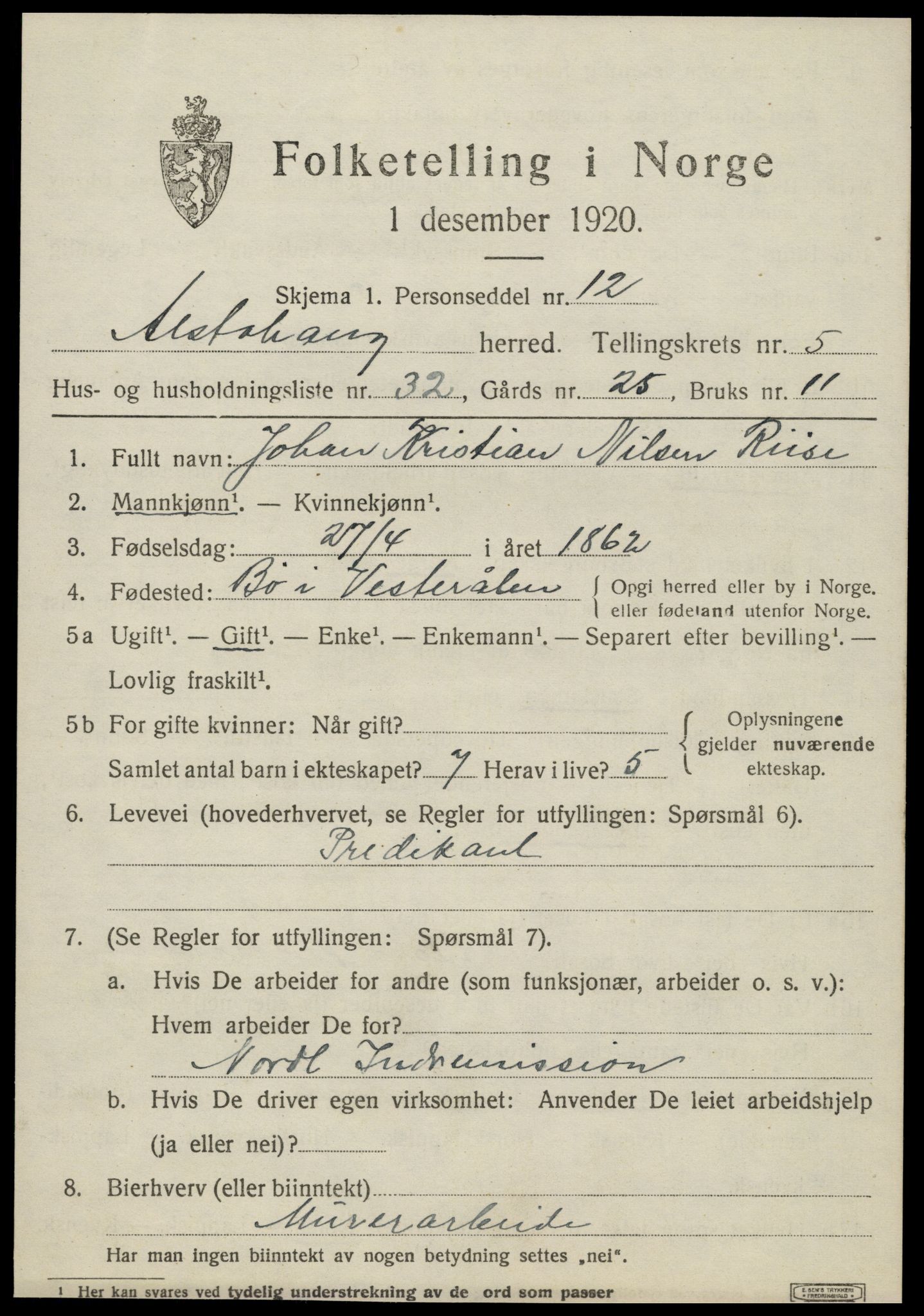 SAT, 1920 census for Alstahaug, 1920, p. 3259