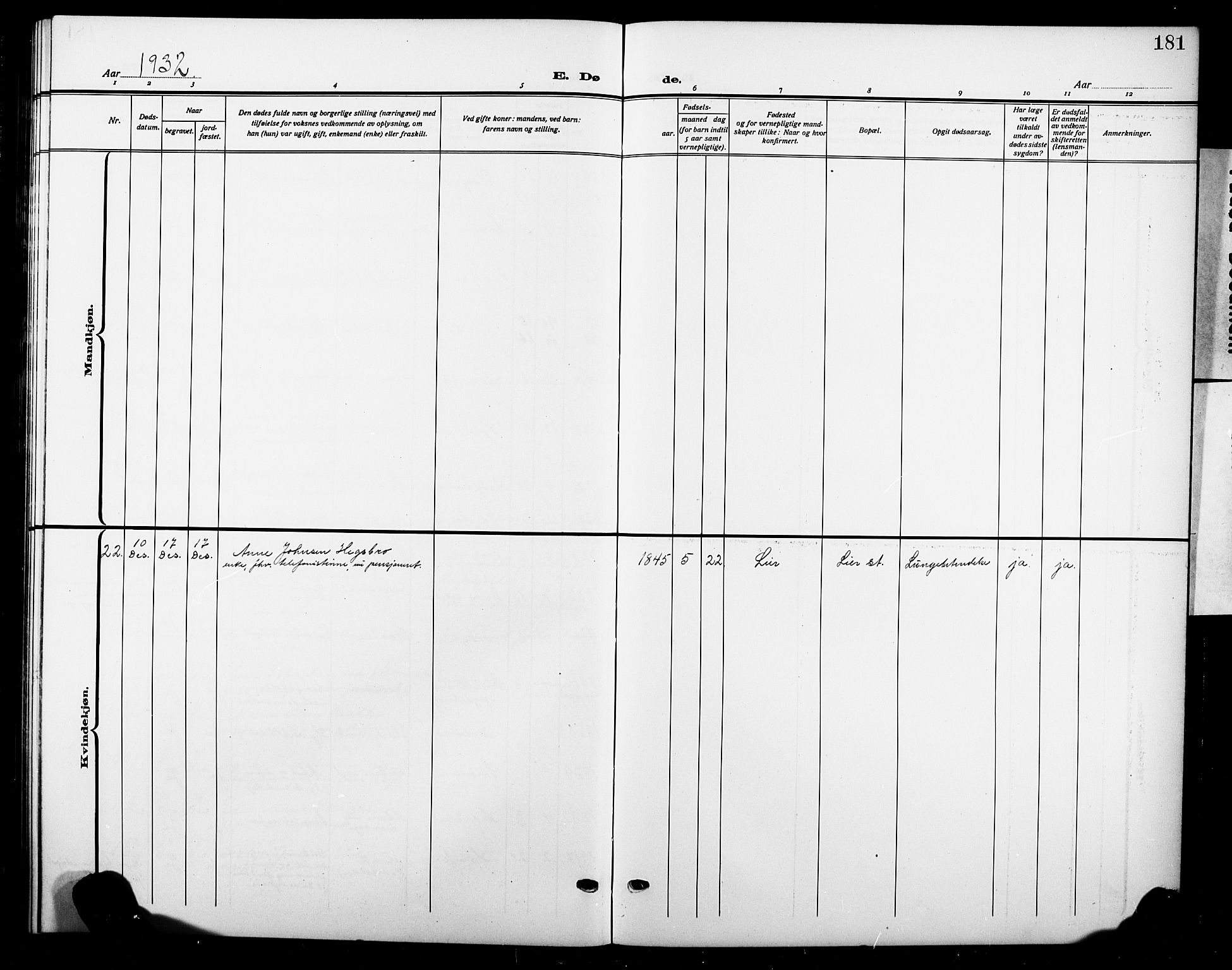 Lier kirkebøker, AV/SAKO-A-230/G/Gb/L0004: Parish register (copy) no. II 4, 1920-1932, p. 181