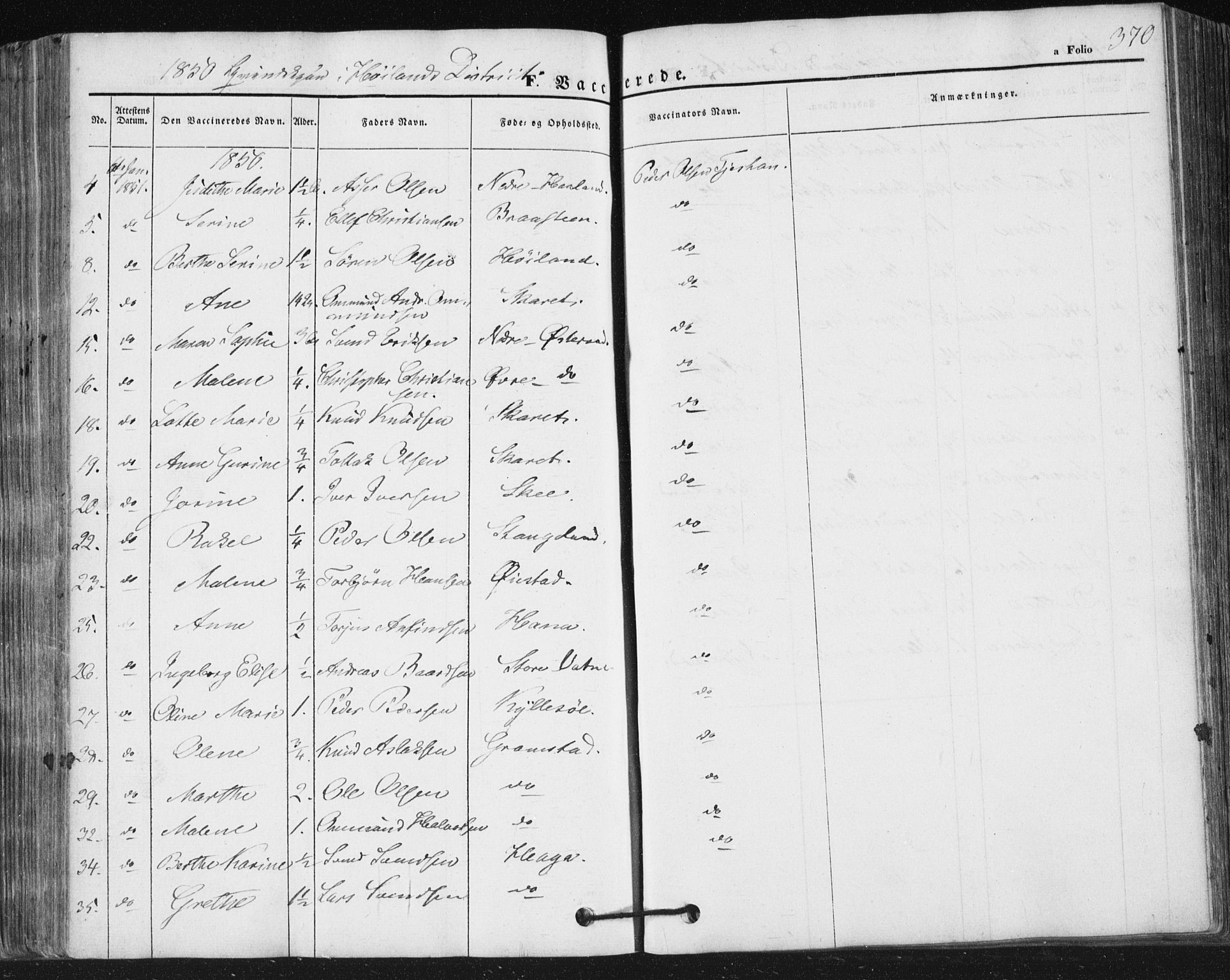 Høyland sokneprestkontor, SAST/A-101799/001/30BA/L0008: Parish register (official) no. A 8, 1841-1856, p. 370