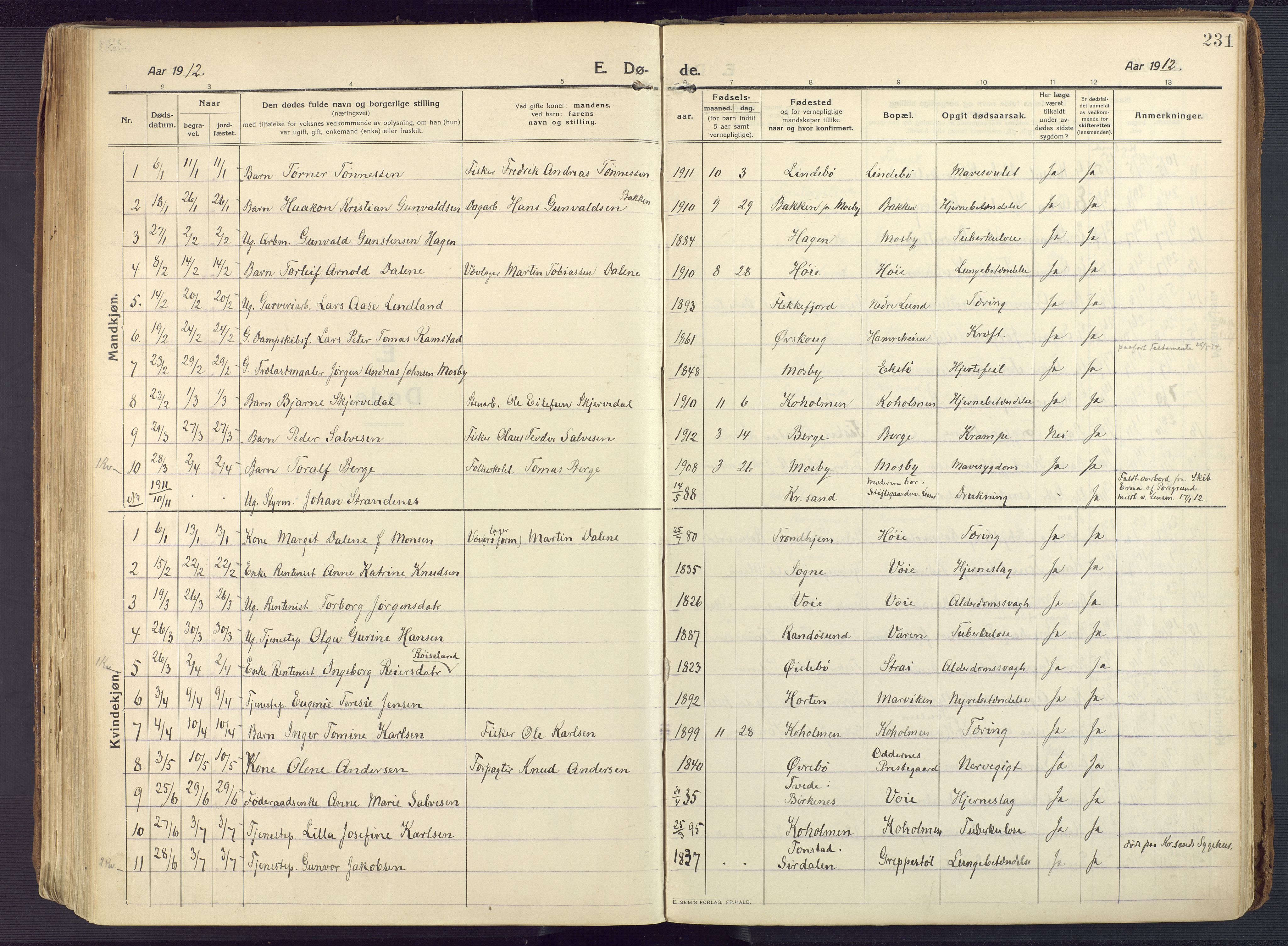 Oddernes sokneprestkontor, AV/SAK-1111-0033/F/Fa/Faa/L0012: Parish register (official) no. A 12, 1912-1925, p. 231