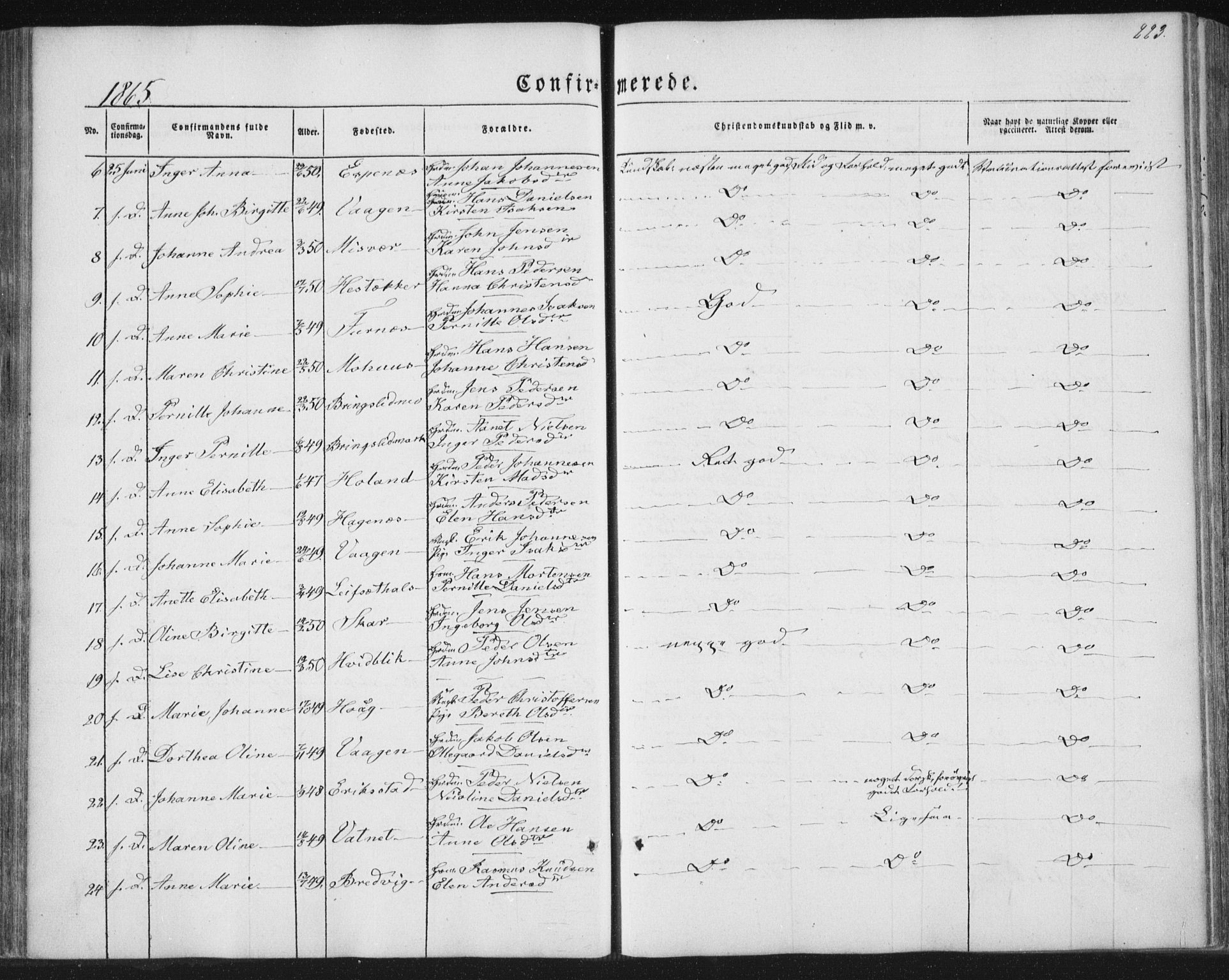 Ministerialprotokoller, klokkerbøker og fødselsregistre - Nordland, AV/SAT-A-1459/852/L0738: Parish register (official) no. 852A08, 1849-1865, p. 223