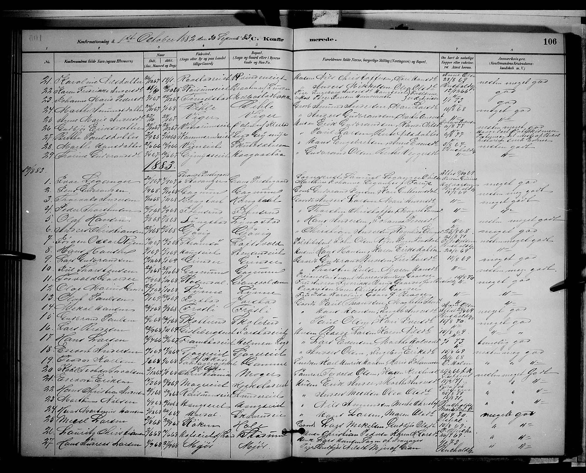 Gran prestekontor, AV/SAH-PREST-112/H/Ha/Hab/L0002: Parish register (copy) no. 2, 1879-1892, p. 106