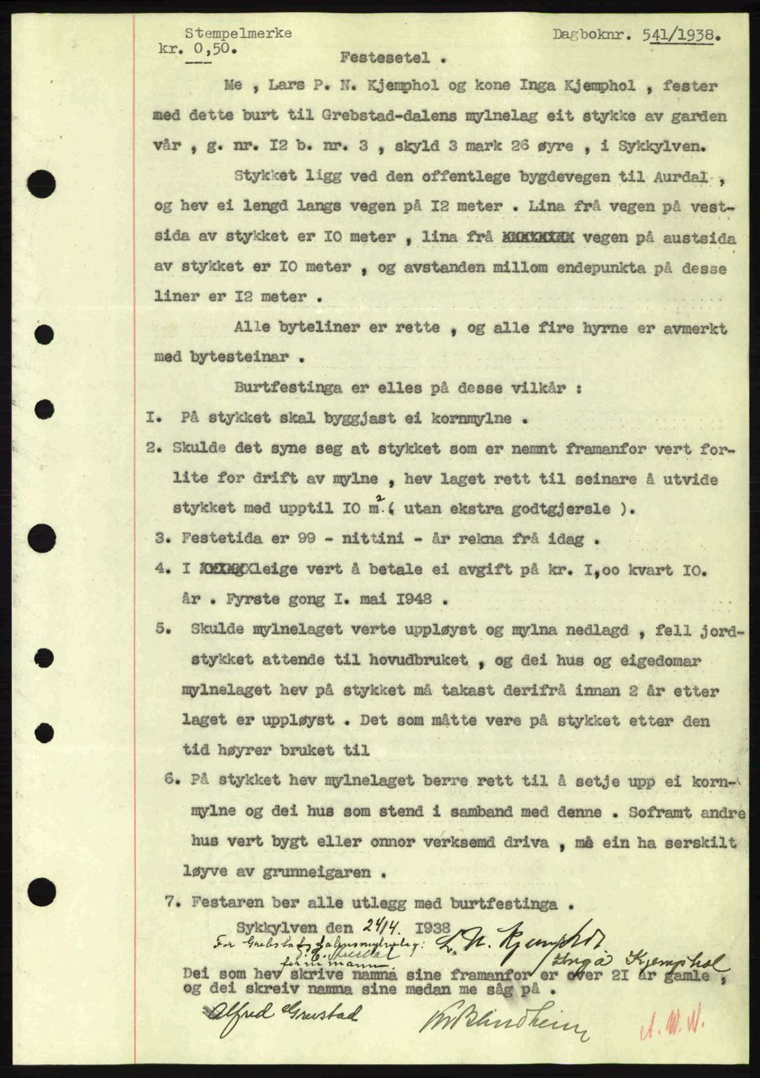 Nordre Sunnmøre sorenskriveri, AV/SAT-A-0006/1/2/2C/2Ca: Mortgage book no. A4, 1937-1938, Diary no: : 541/1938