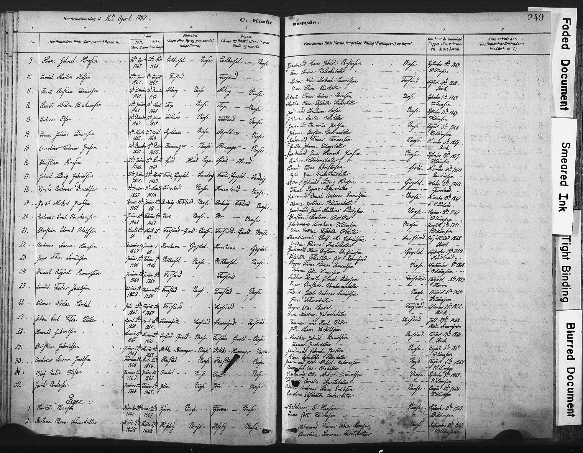 Lista sokneprestkontor, AV/SAK-1111-0027/F/Fa/L0012: Parish register (official) no. A 12, 1879-1903, p. 249