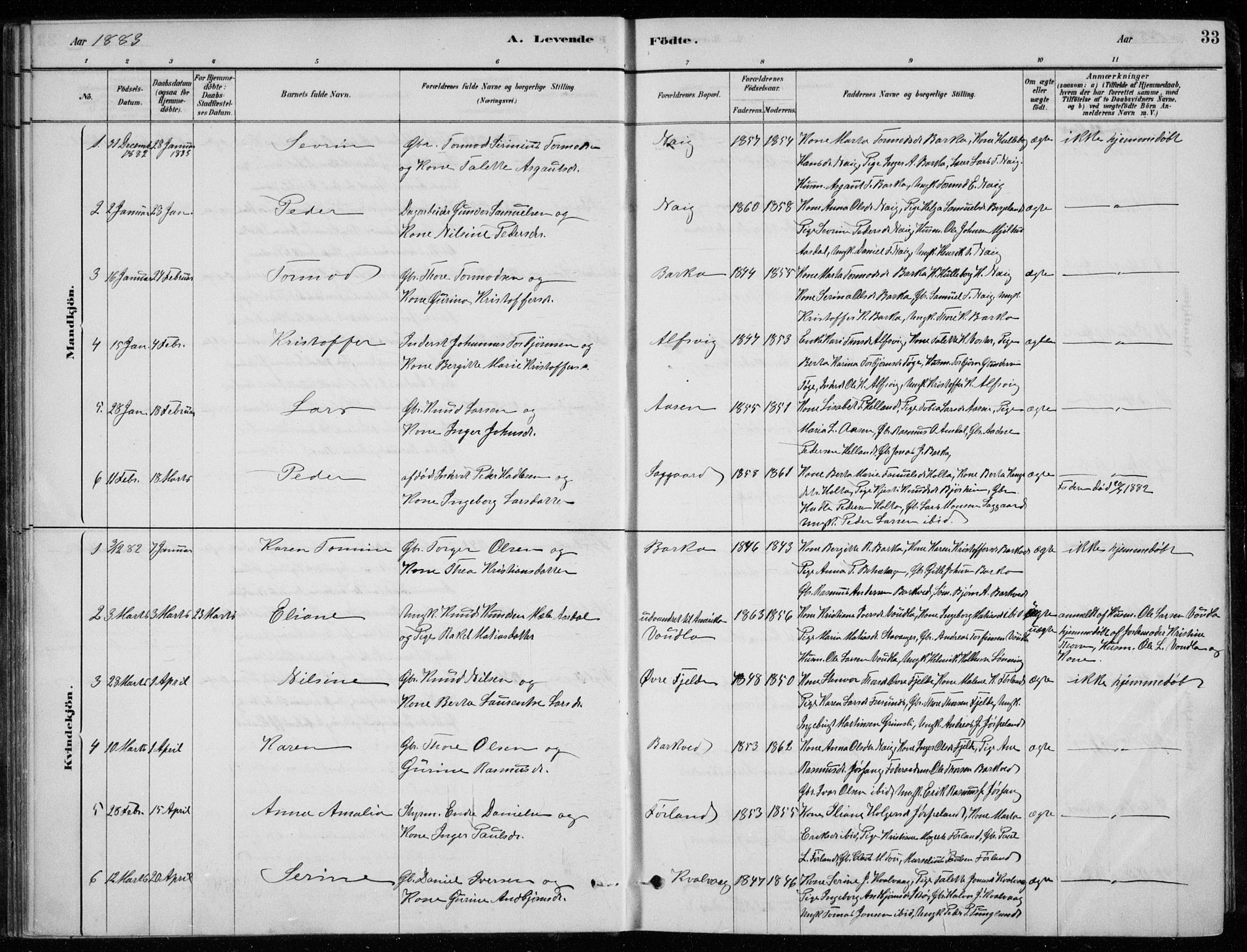 Strand sokneprestkontor, SAST/A-101828/H/Ha/Hab/L0004: Parish register (copy) no. B 4, 1878-1903, p. 33
