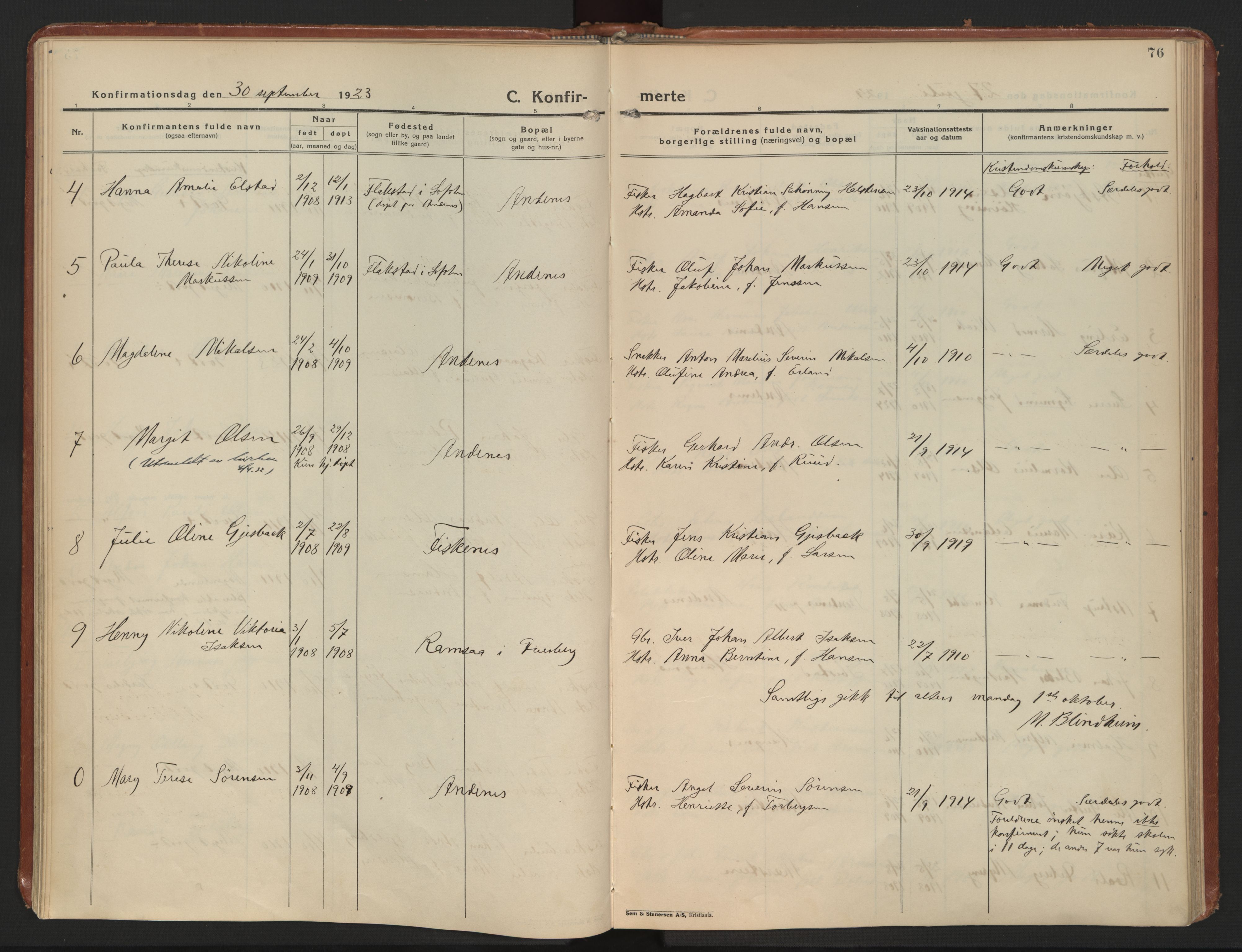 Ministerialprotokoller, klokkerbøker og fødselsregistre - Nordland, AV/SAT-A-1459/899/L1441: Parish register (official) no. 899A09, 1923-1939, p. 76