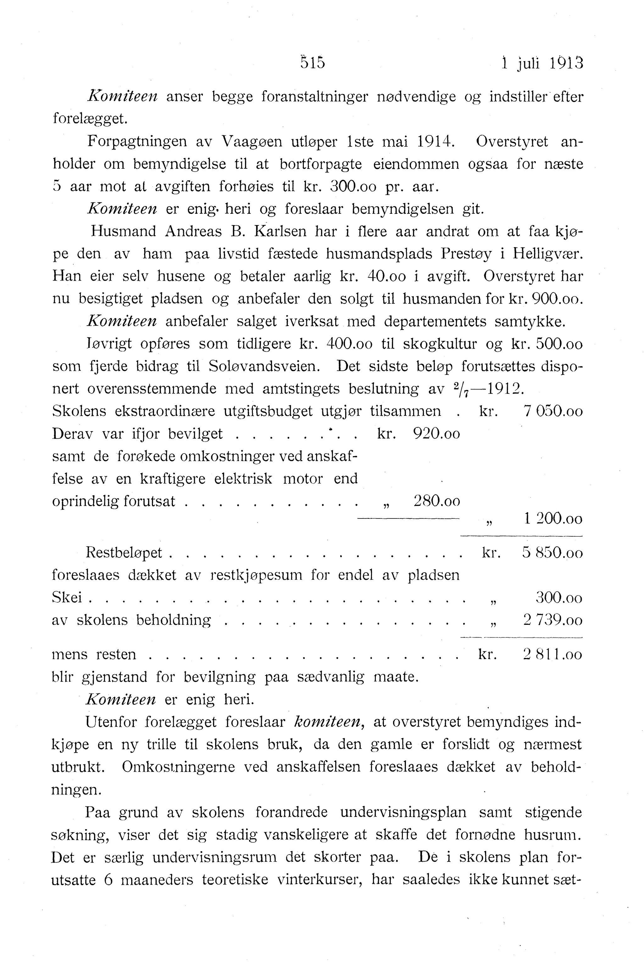 Nordland Fylkeskommune. Fylkestinget, AIN/NFK-17/176/A/Ac/L0036: Fylkestingsforhandlinger 1913, 1913