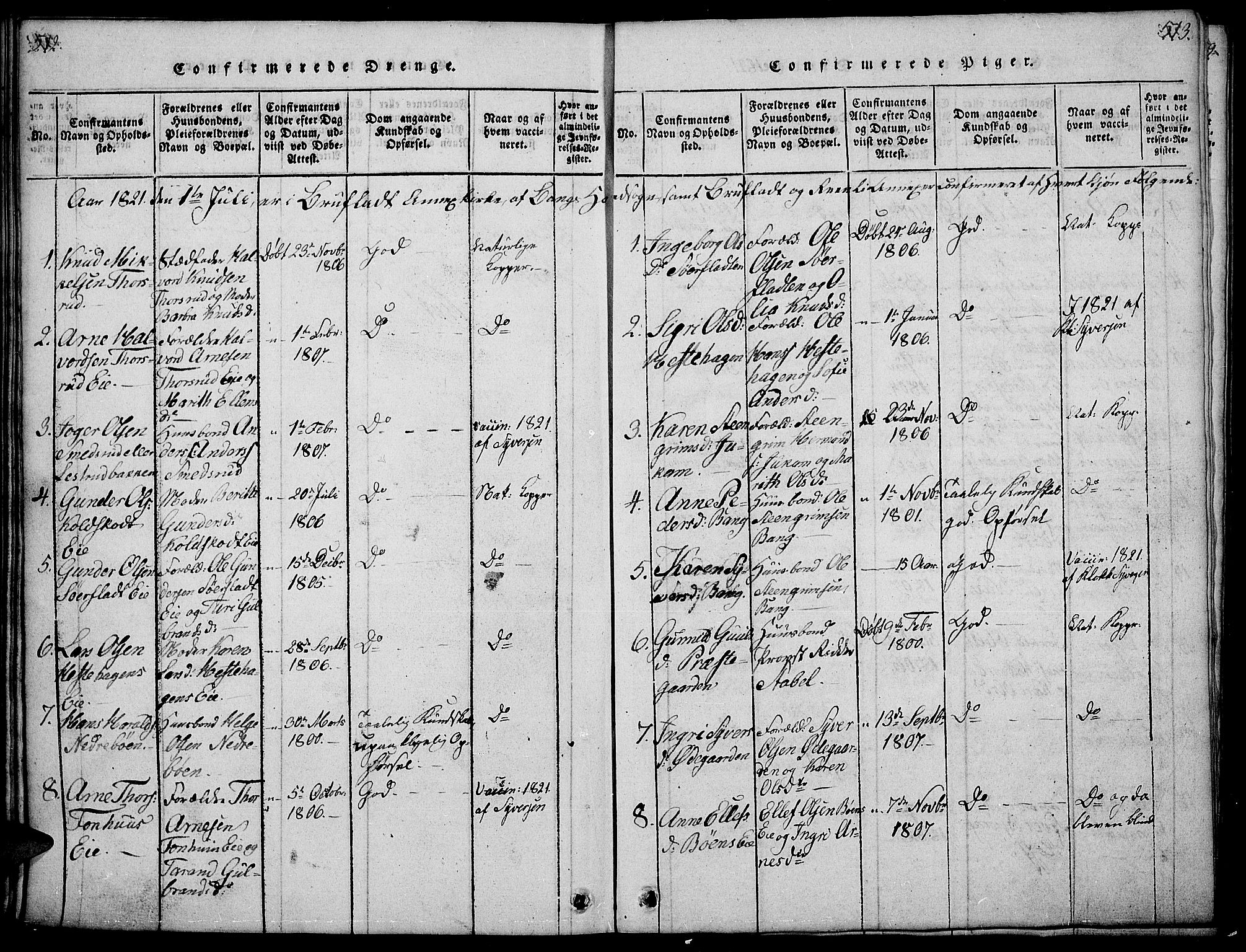 Sør-Aurdal prestekontor, SAH/PREST-128/H/Ha/Hab/L0001: Parish register (copy) no. 1, 1815-1826, p. 512-513