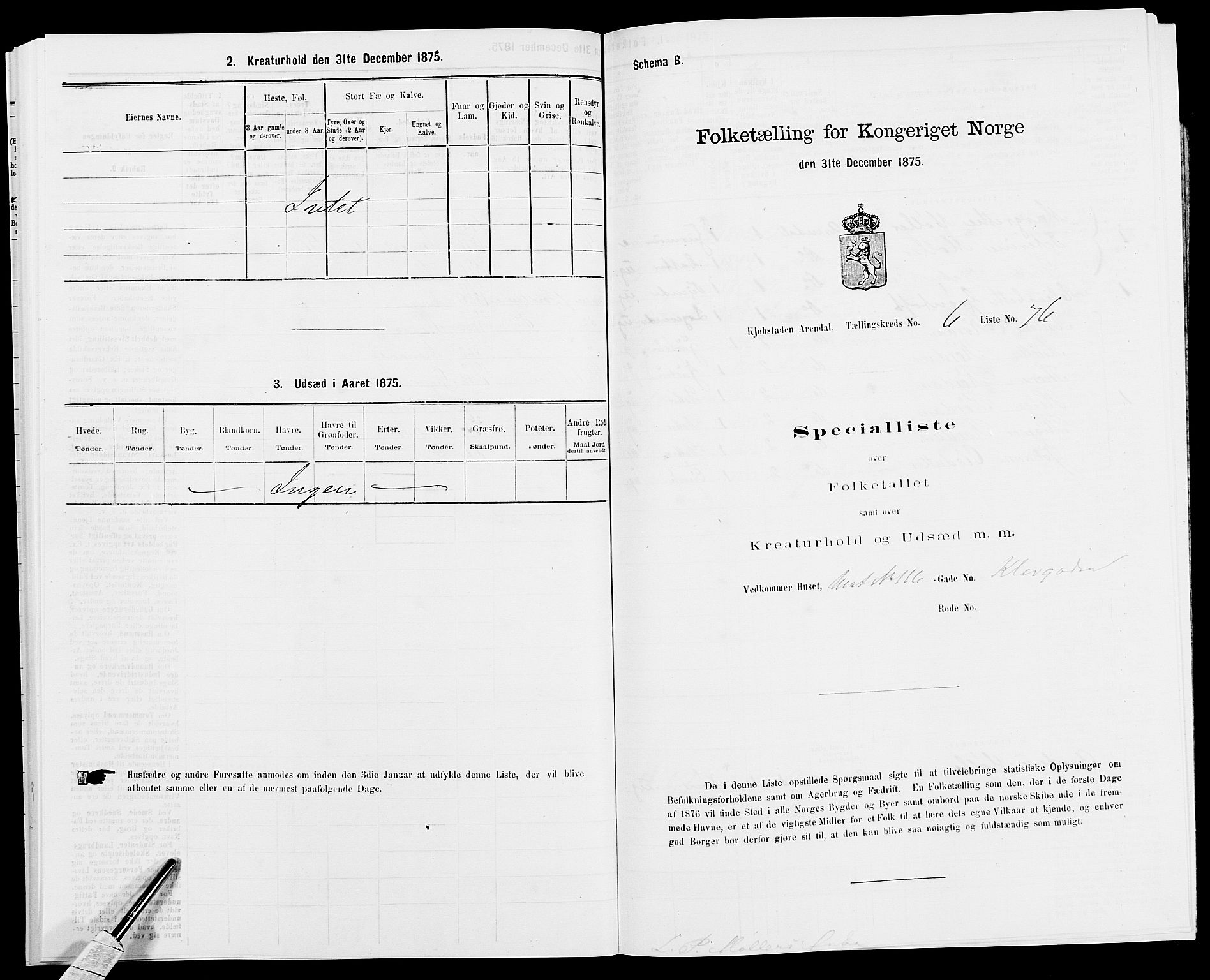 SAK, 1875 census for 0903P Arendal, 1875, p. 183