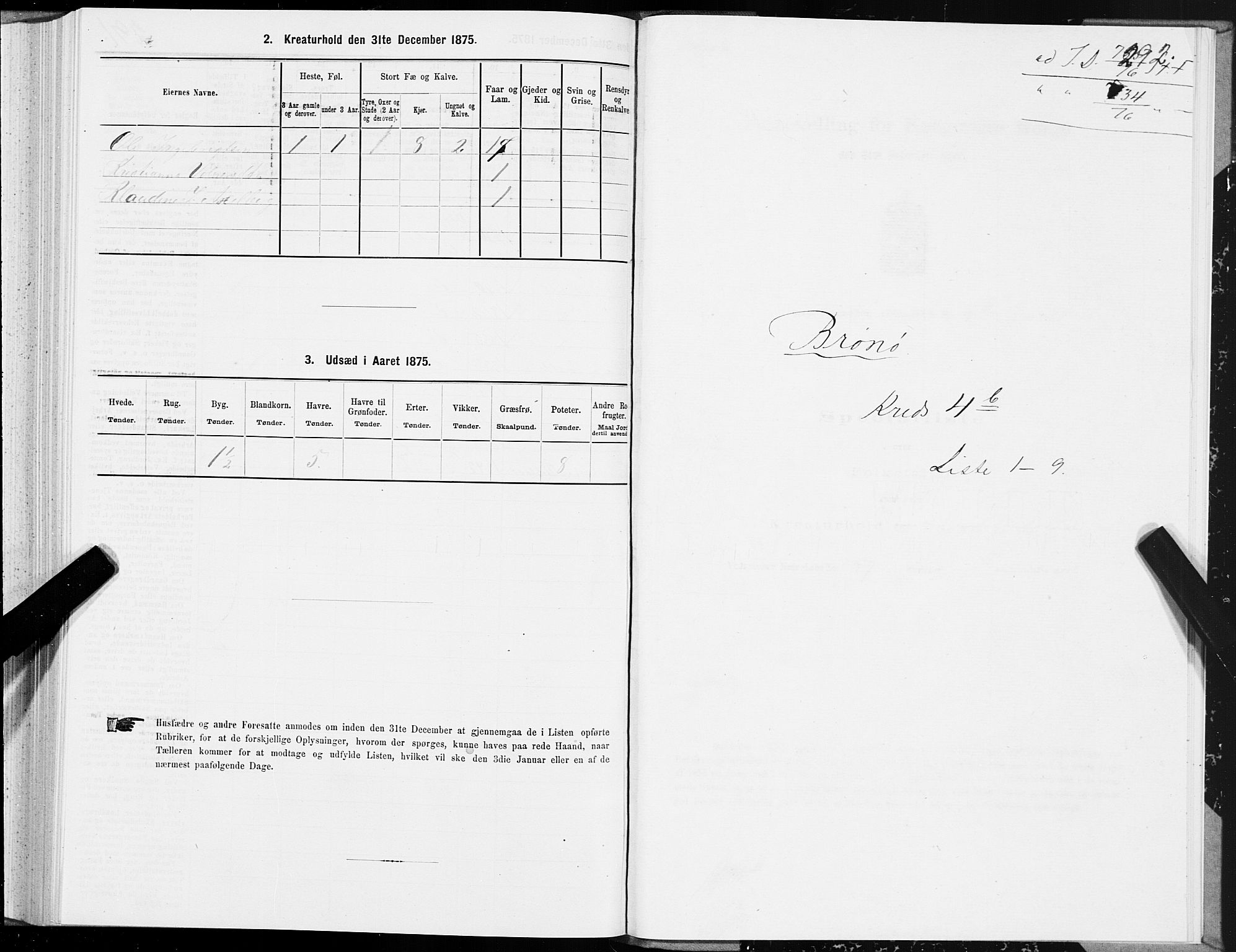 SAT, 1875 census for 1814P Brønnøy, 1875, p. 2292
