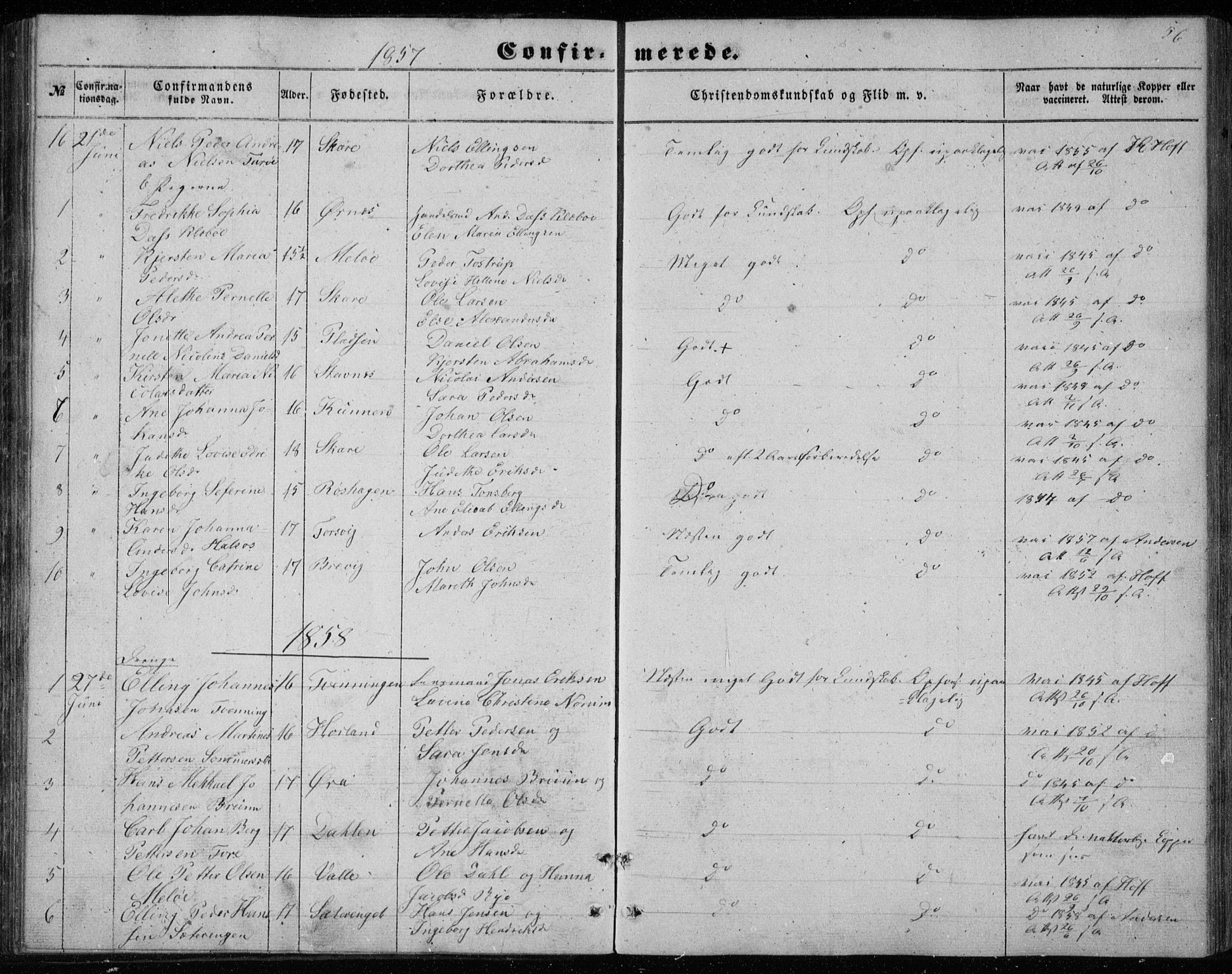 Ministerialprotokoller, klokkerbøker og fødselsregistre - Nordland, SAT/A-1459/843/L0633: Parish register (copy) no. 843C02, 1853-1873, p. 56