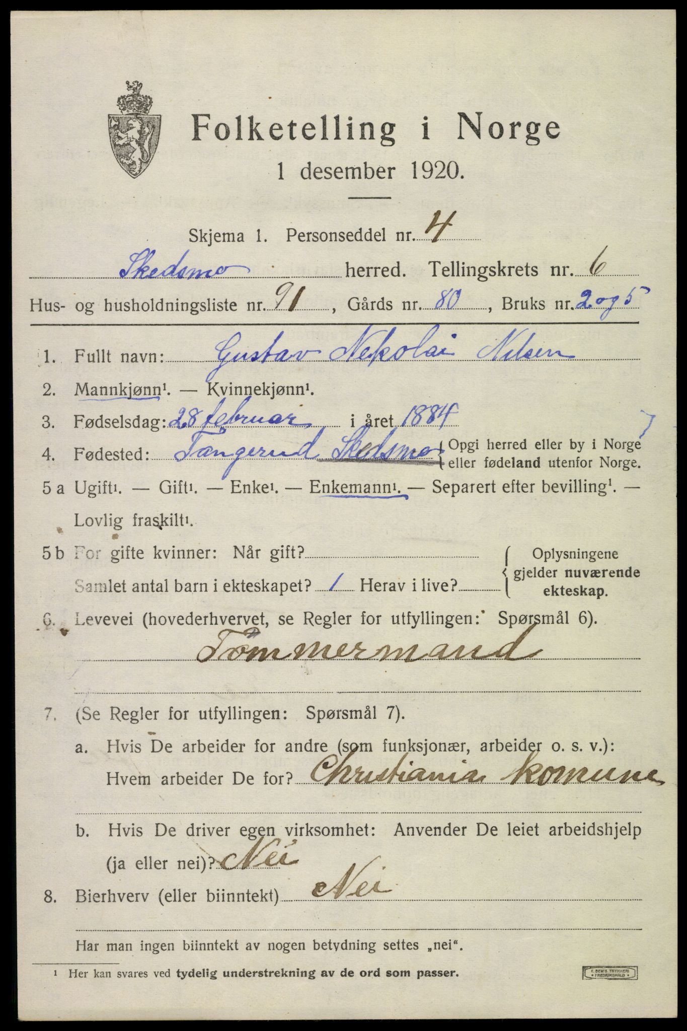 SAO, 1920 census for Skedsmo, 1920, p. 7167