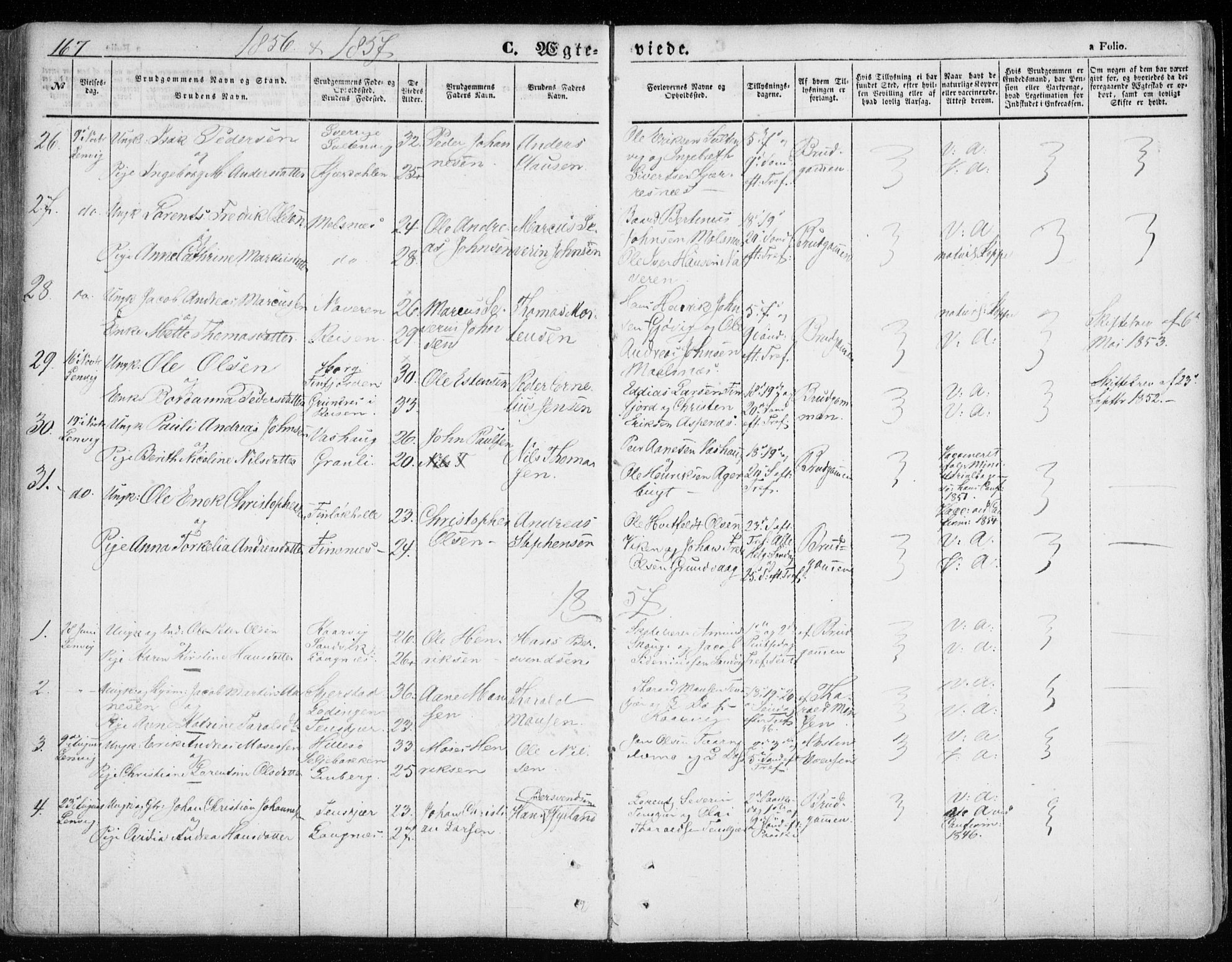 Lenvik sokneprestembete, SATØ/S-1310/H/Ha/Haa/L0007kirke: Parish register (official) no. 7, 1855-1865, p. 167
