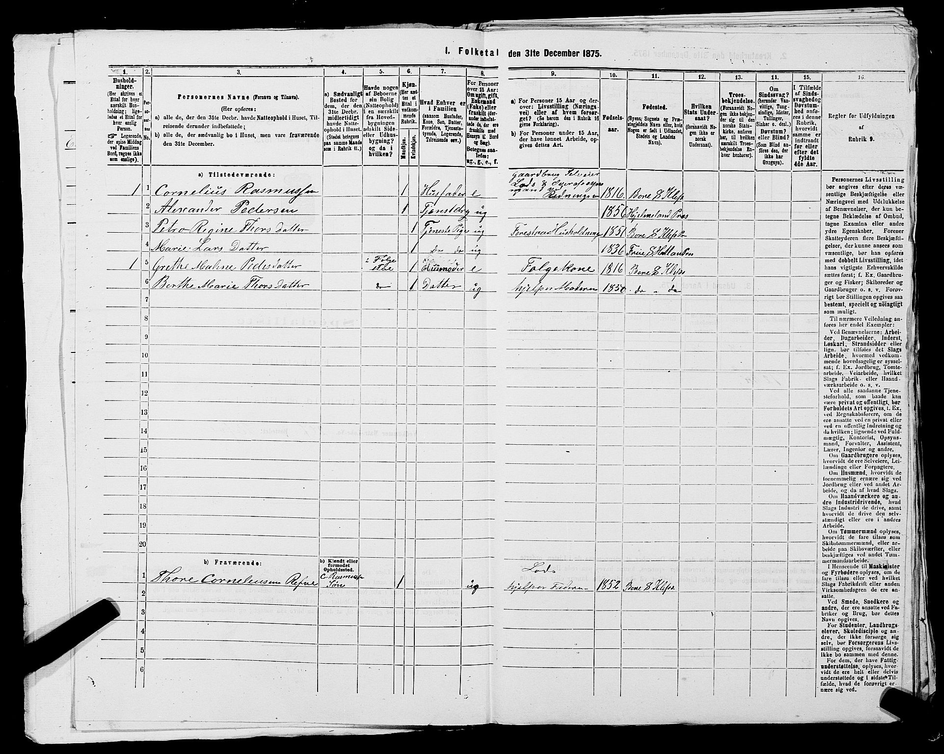 SAST, 1875 census for 1120P Klepp, 1875, p. 125