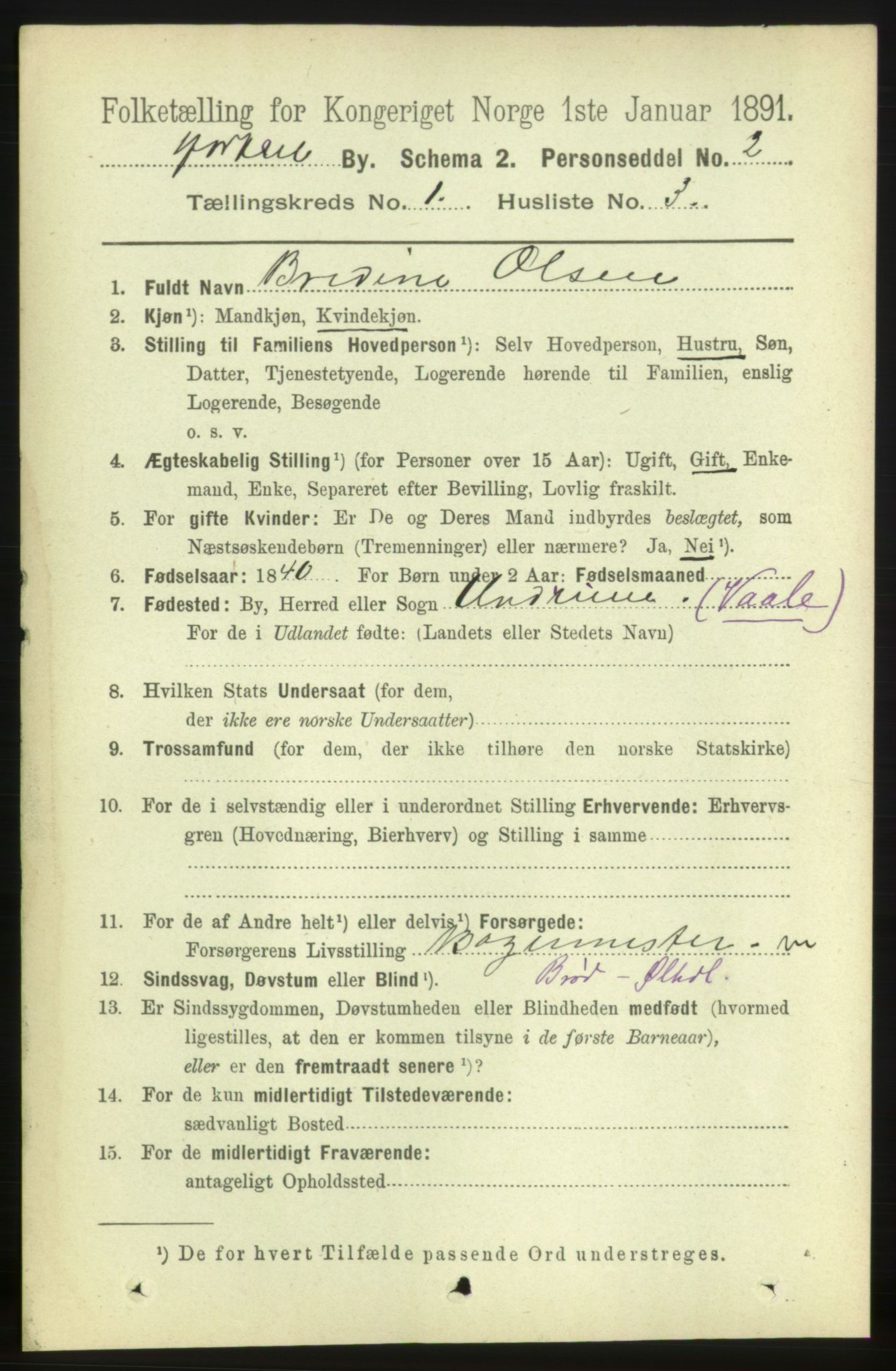 RA, 1891 census for 0703 Horten, 1891, p. 1529