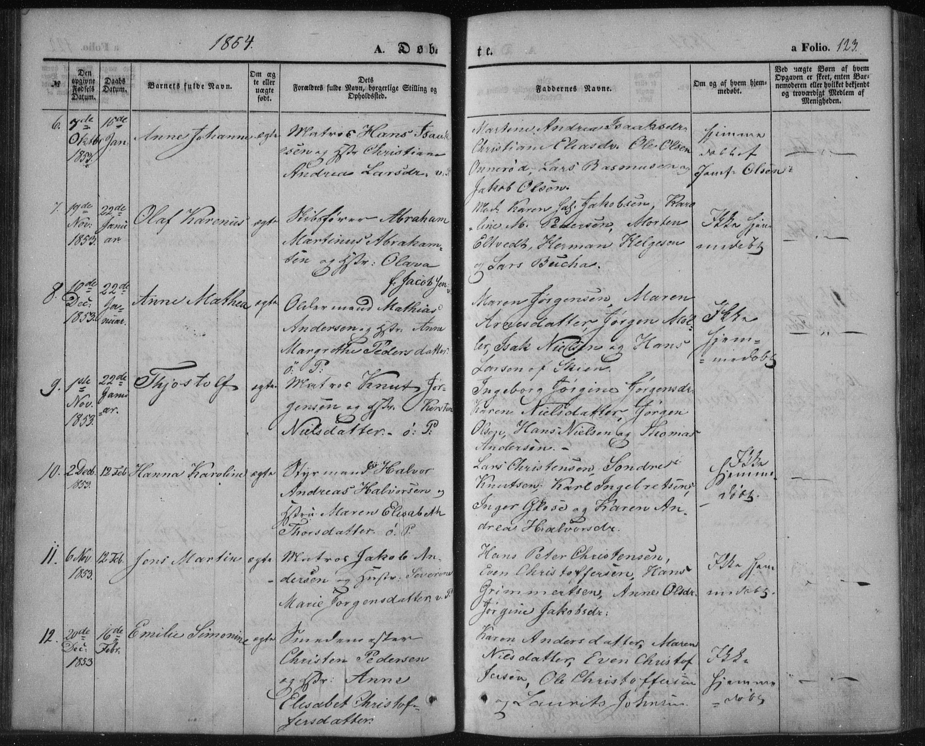 Porsgrunn kirkebøker , SAKO/A-104/F/Fa/L0006: Parish register (official) no. 6, 1841-1857, p. 123