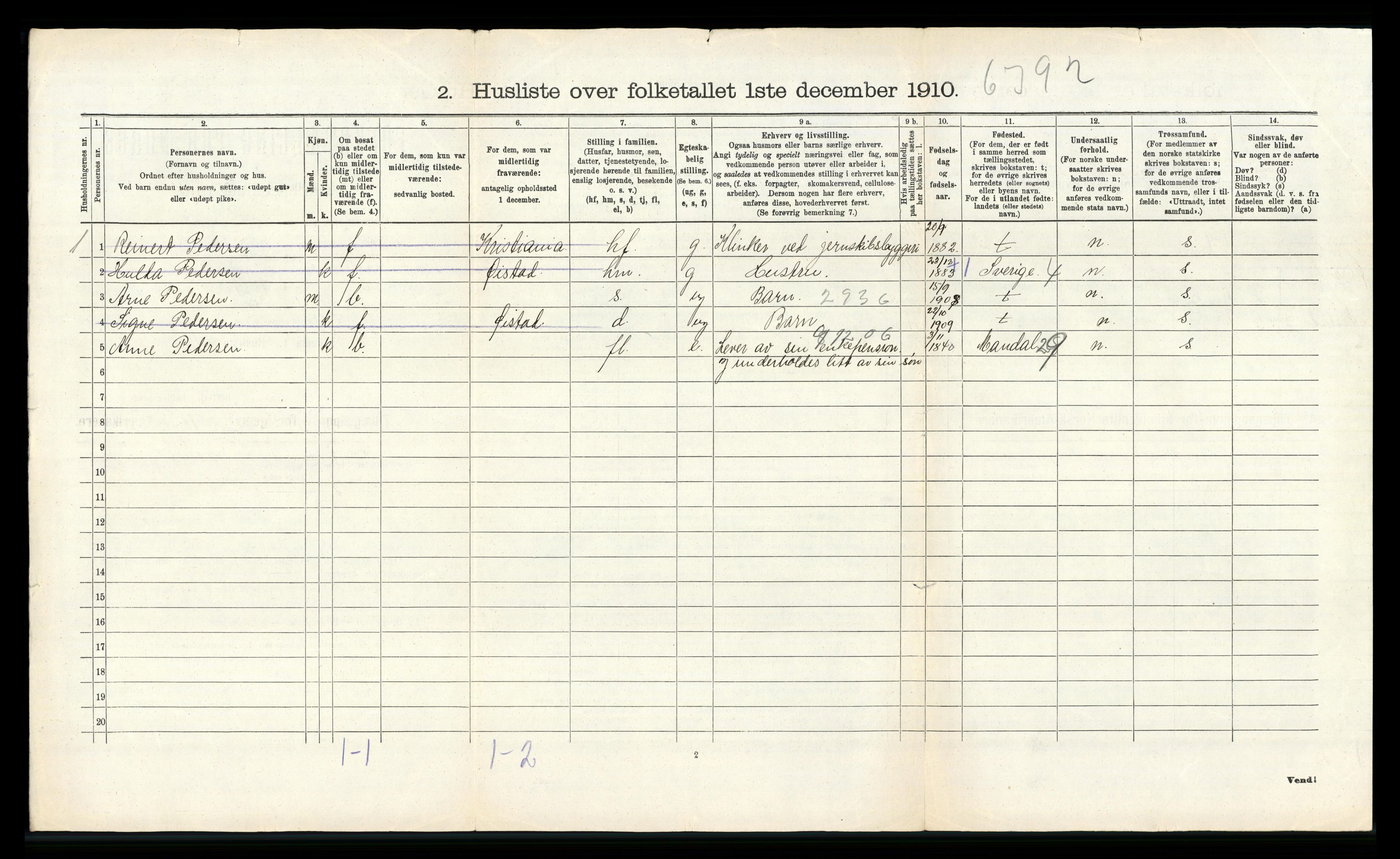 RA, 1910 census for Fjære, 1910, p. 1846