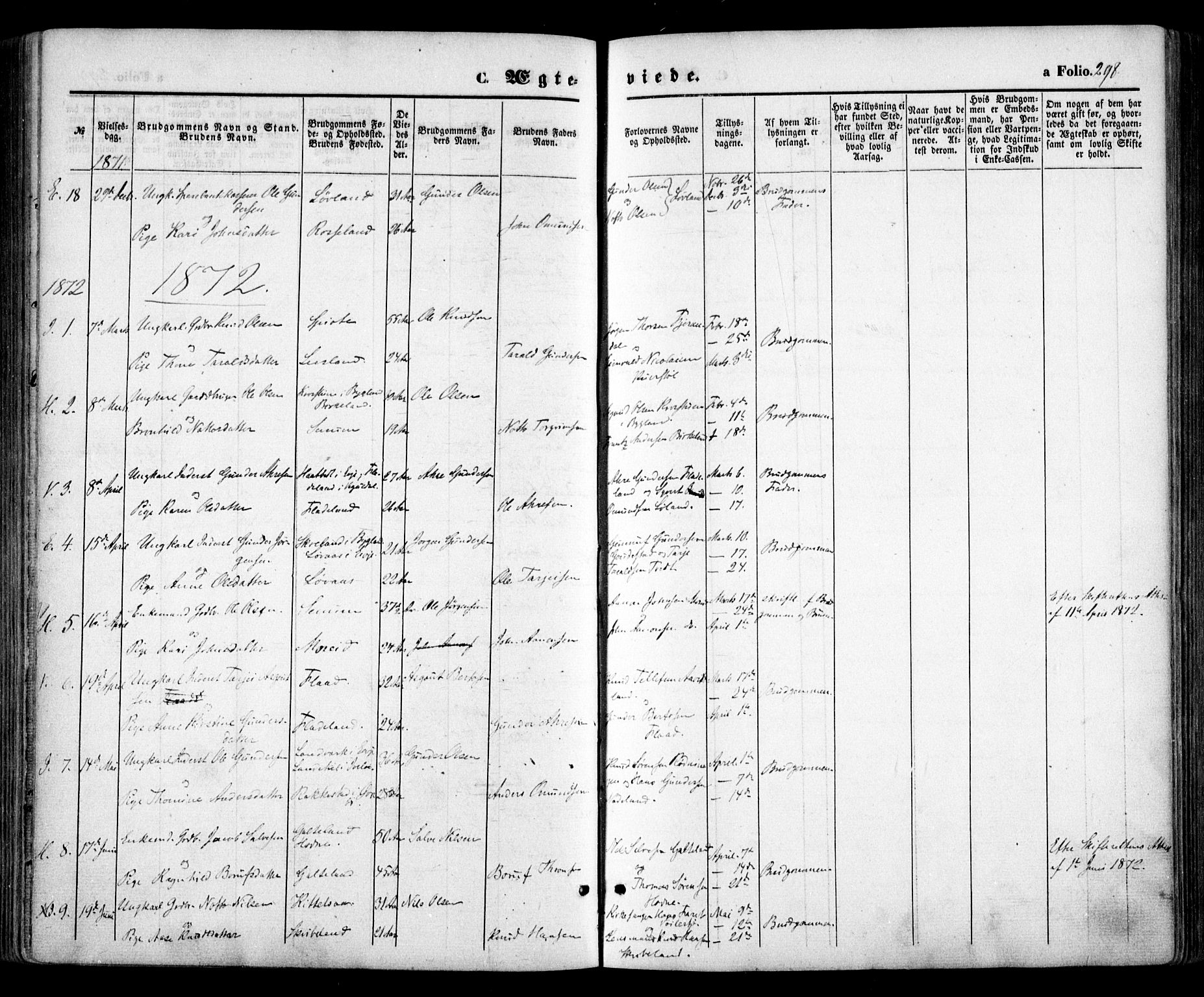 Evje sokneprestkontor, SAK/1111-0008/F/Fa/Faa/L0006: Parish register (official) no. A 6, 1866-1884, p. 298