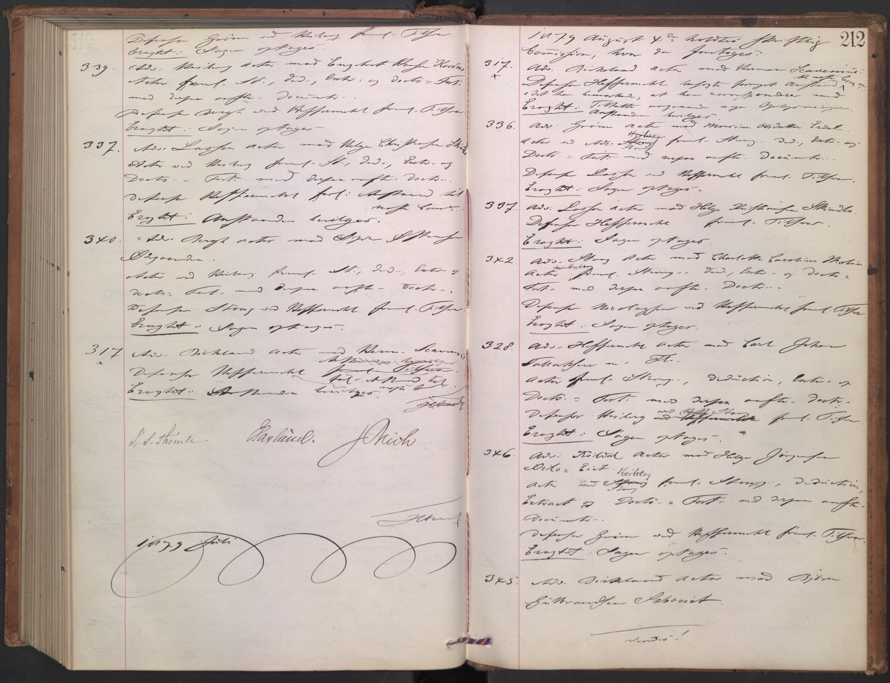 Høyesterett, AV/RA-S-1002/E/Ef/L0013: Protokoll over saker som gikk til skriftlig behandling, 1873-1879, p. 211b-212a