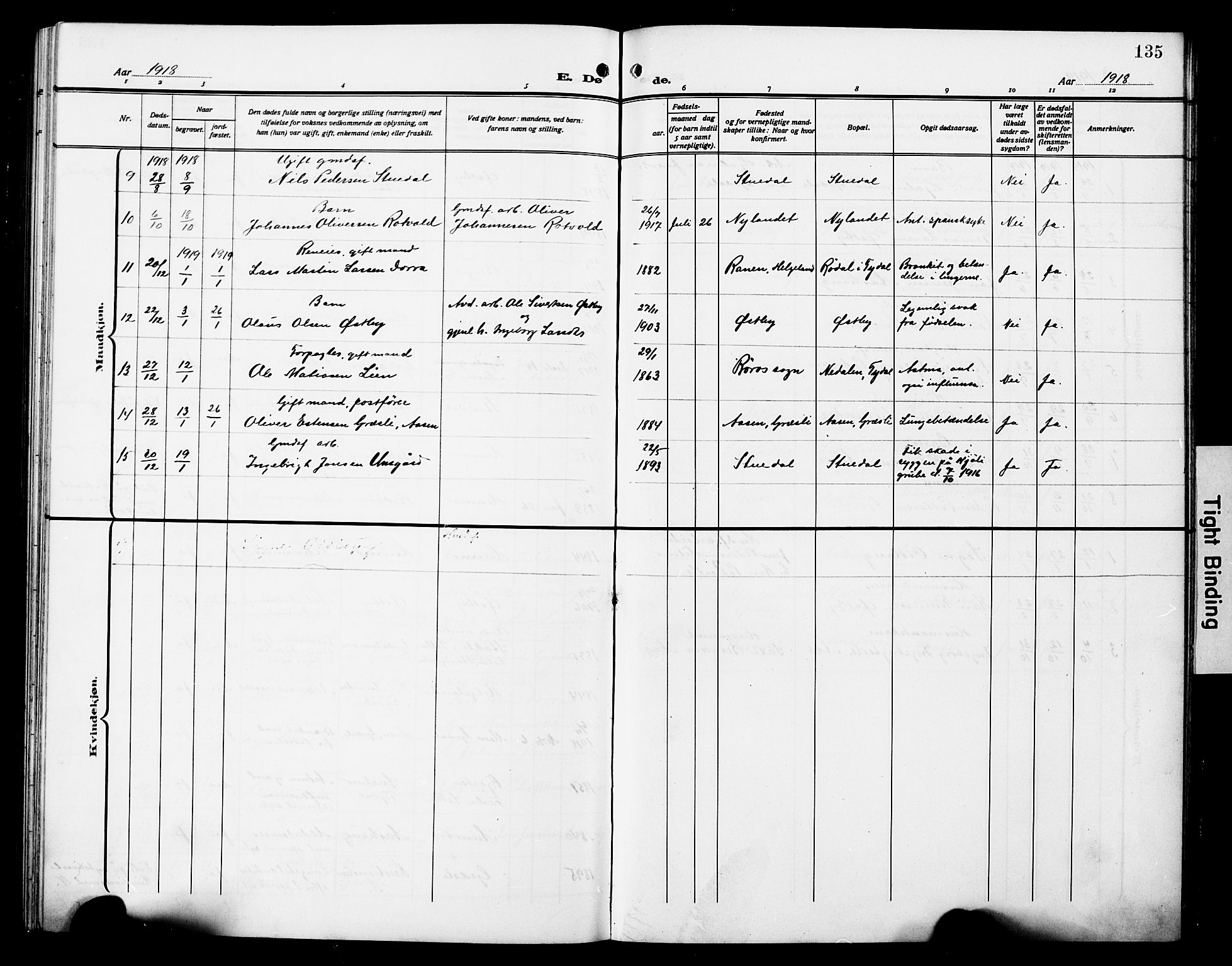 Ministerialprotokoller, klokkerbøker og fødselsregistre - Sør-Trøndelag, SAT/A-1456/698/L1168: Parish register (copy) no. 698C05, 1908-1930, p. 135