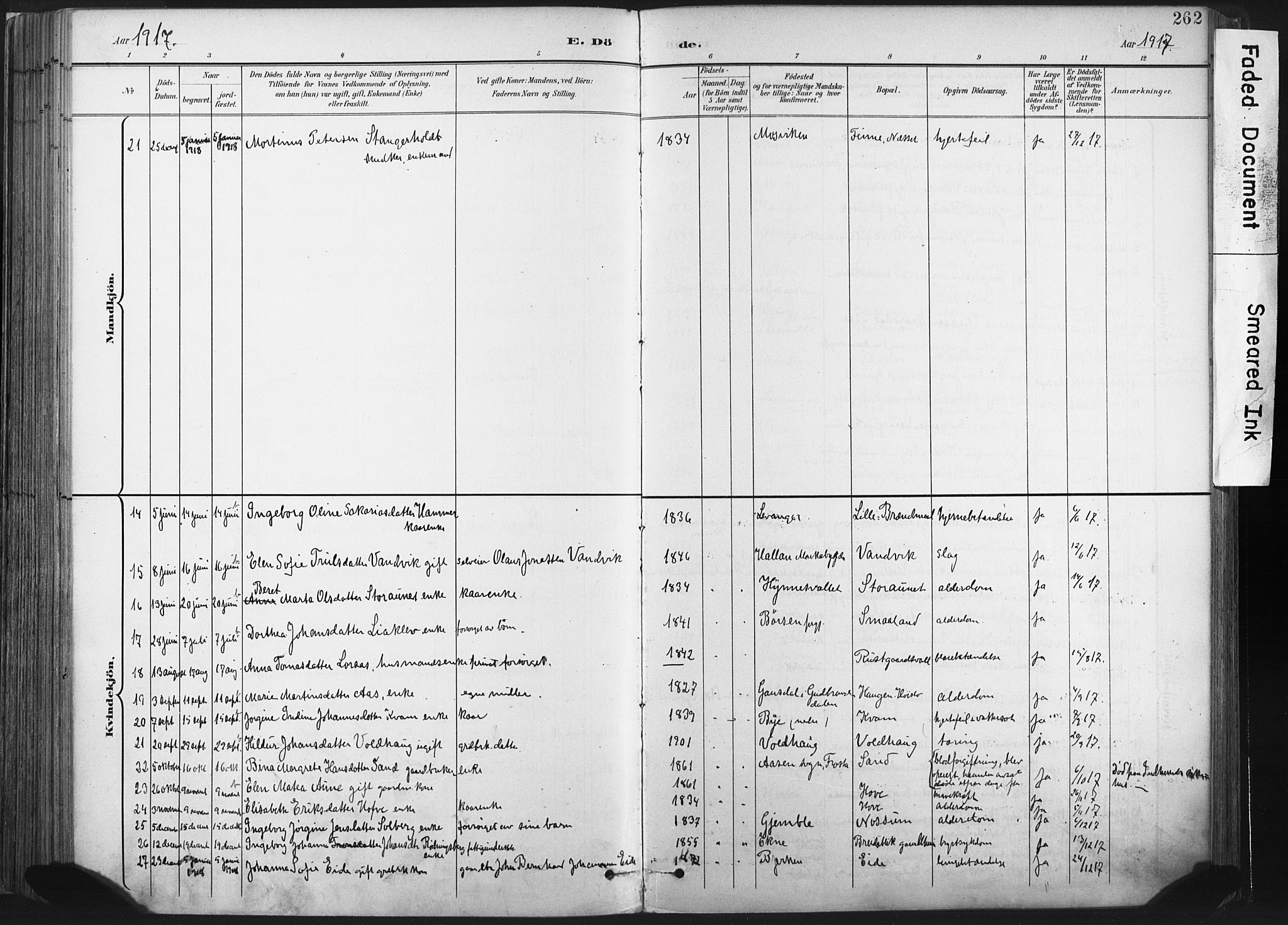 Ministerialprotokoller, klokkerbøker og fødselsregistre - Nord-Trøndelag, AV/SAT-A-1458/717/L0162: Parish register (official) no. 717A12, 1898-1923, p. 262